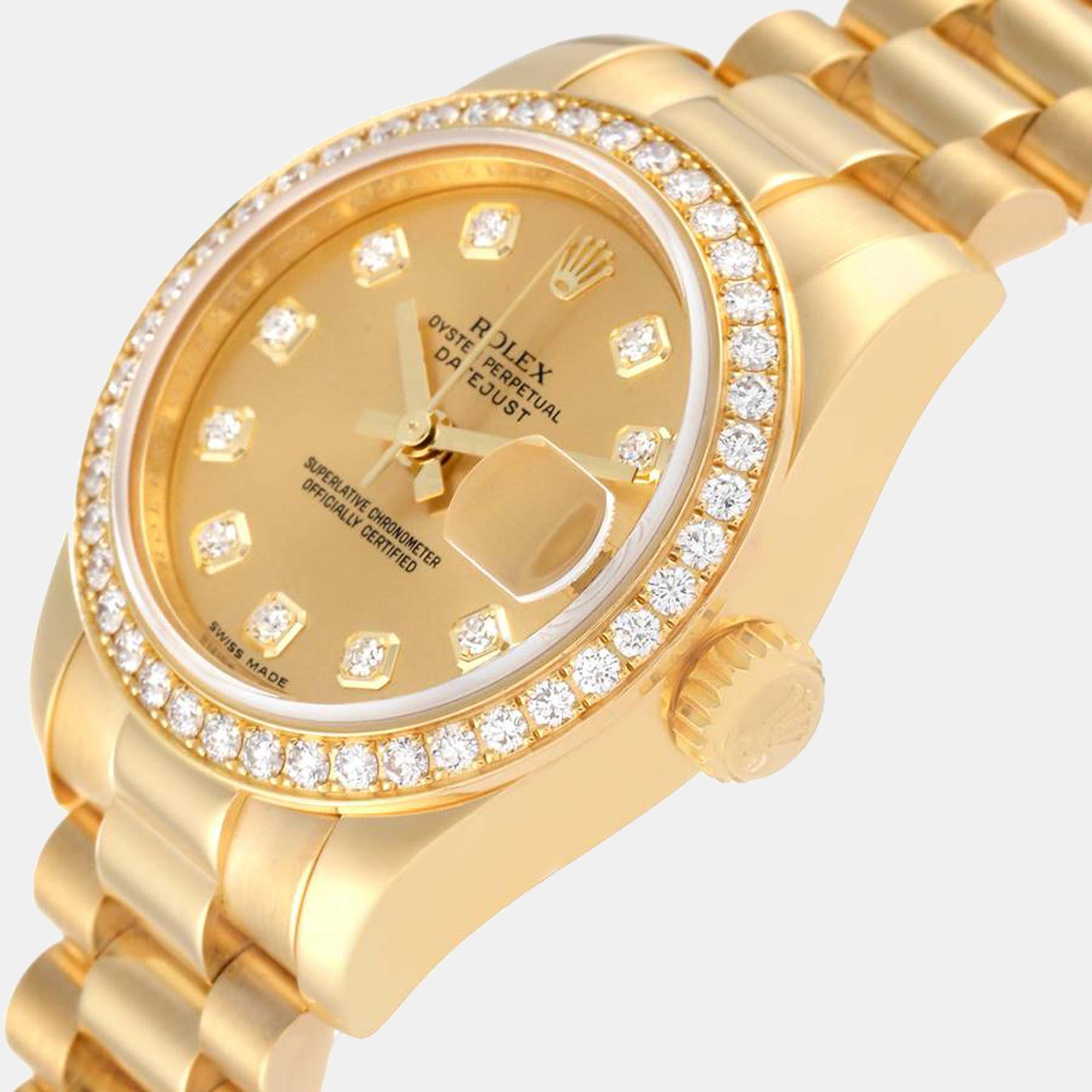 

Rolex President Yellow Gold Diamond Dial Bezel Ladies Watch 179138