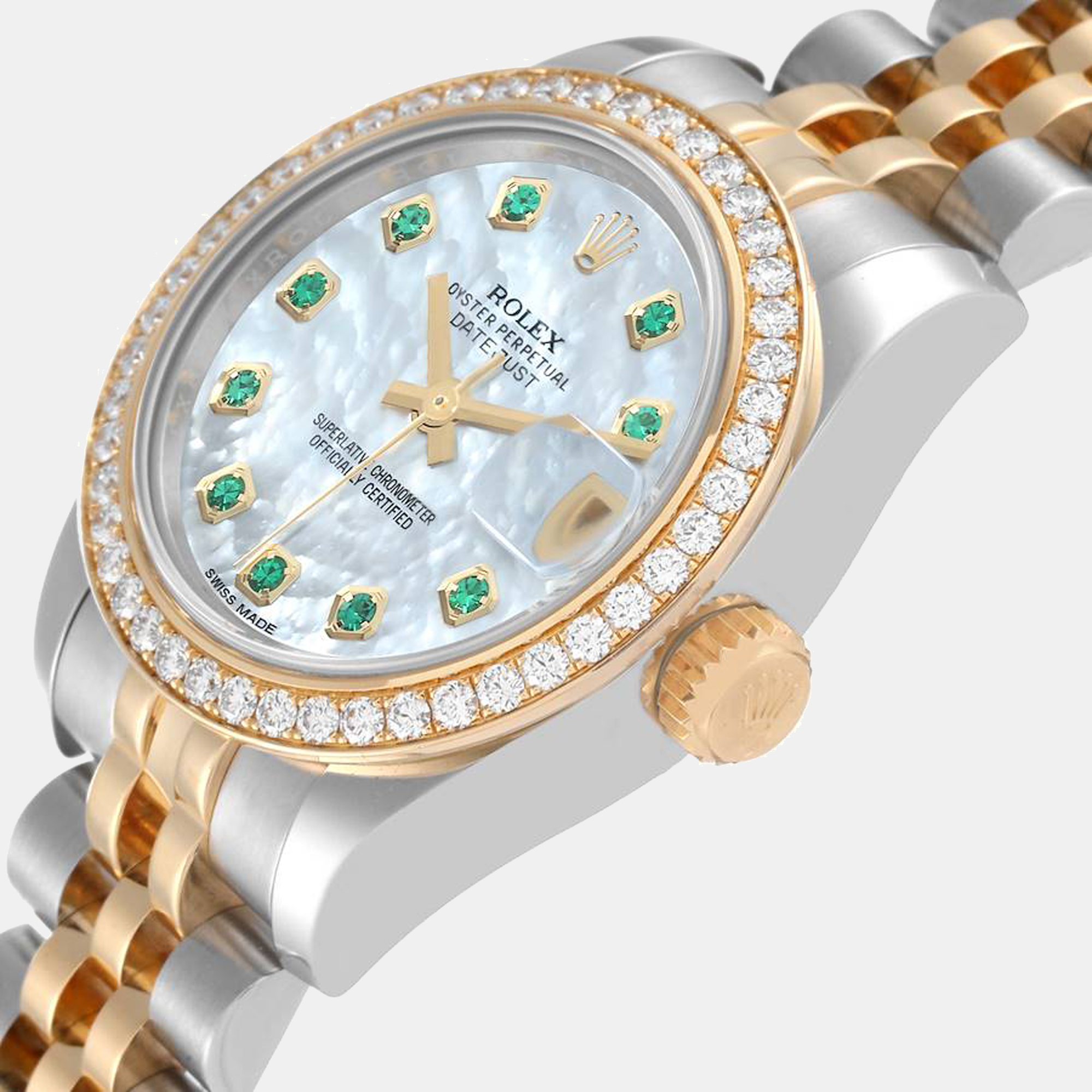 

Rolex Datejust 26 Steel Yellow Gold MOP Diamond Ladies Watch 179383, White