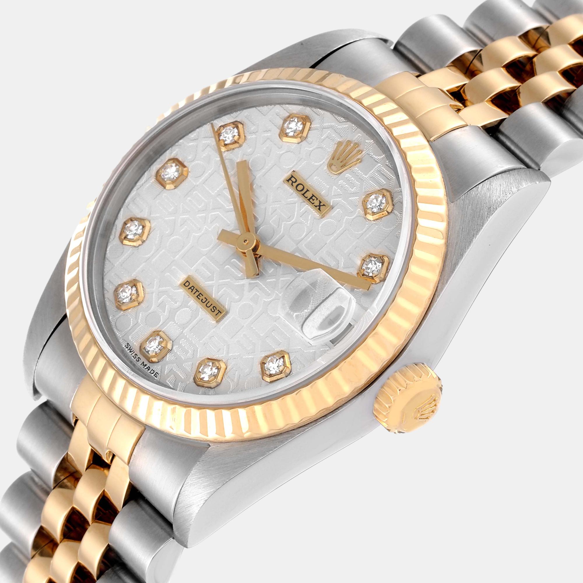 

Rolex Datejust Midsize Steel Yellow Gold Diamond Ladies Watch 78273, Silver