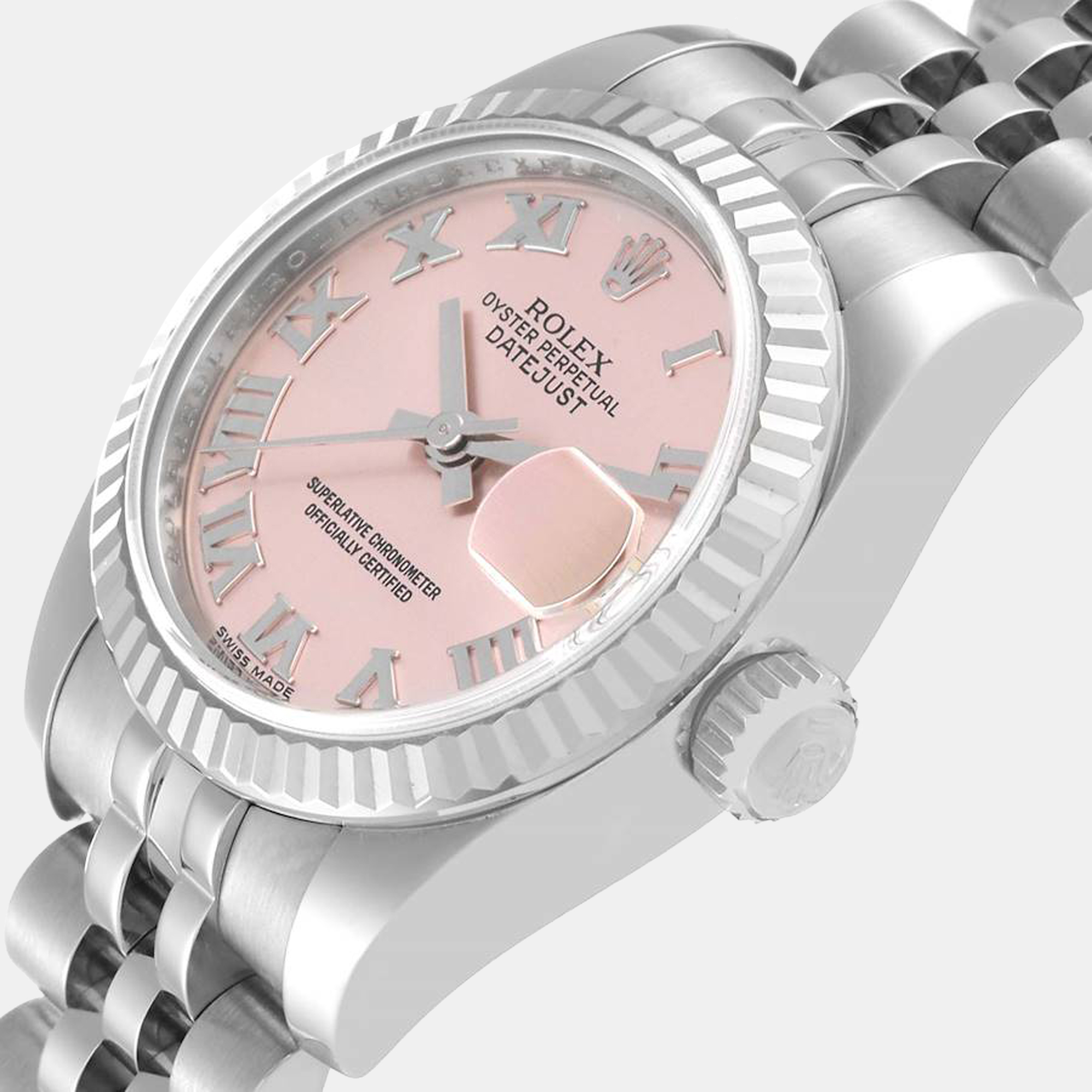 

Rolex Datejust Steel White Gold Pink Roman Dial Ladies Watch 179174