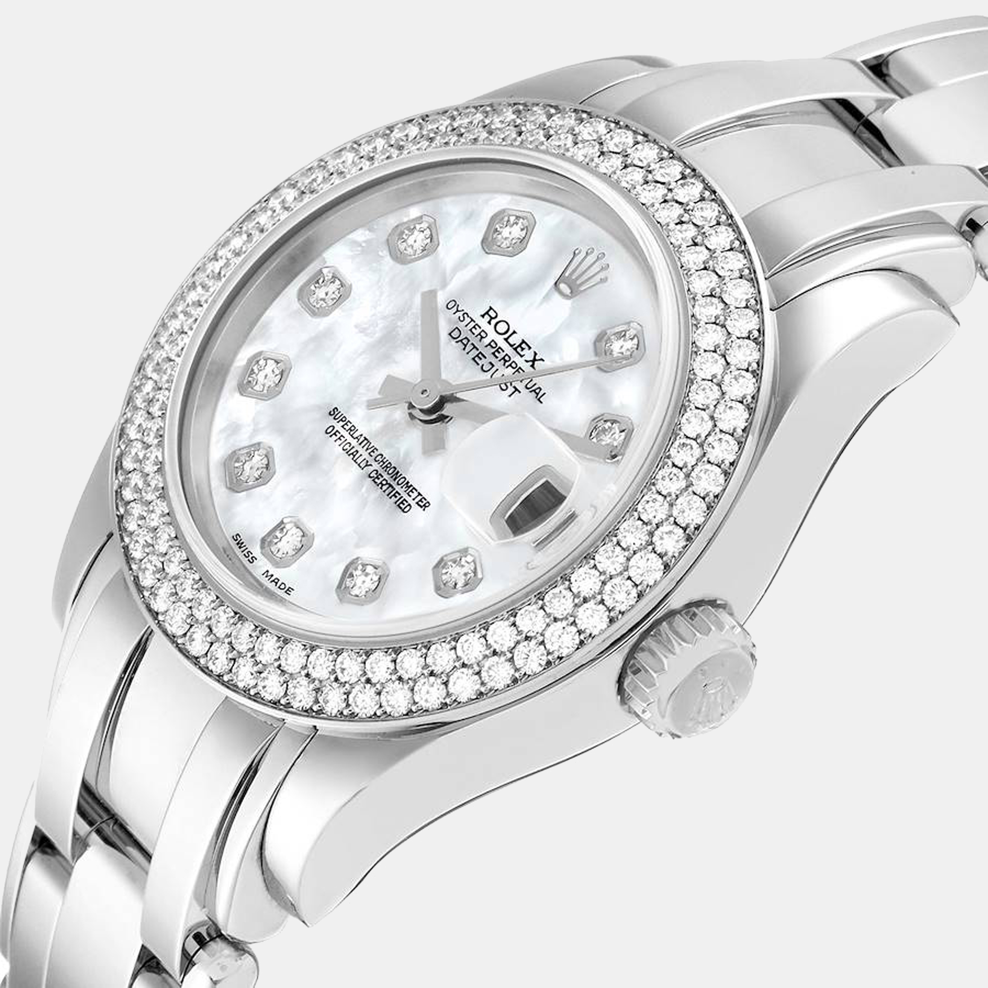 

Rolex Pearlmaster White Gold Mother of Pearl Diamond Dial Ladies Watch 80339