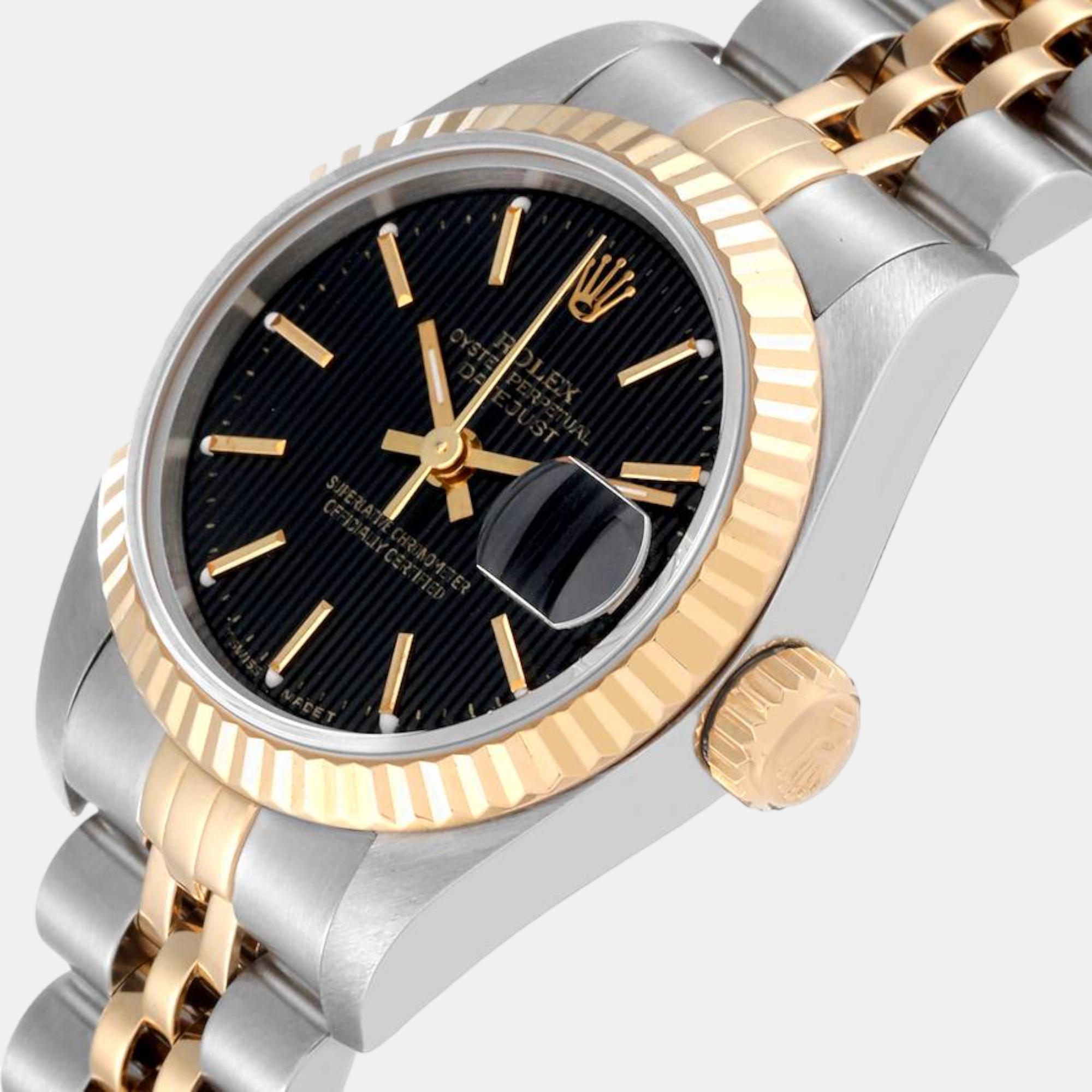 

Rolex Datejust Steel Yellow Gold Black Tapestry Dial Ladies Watch 69173