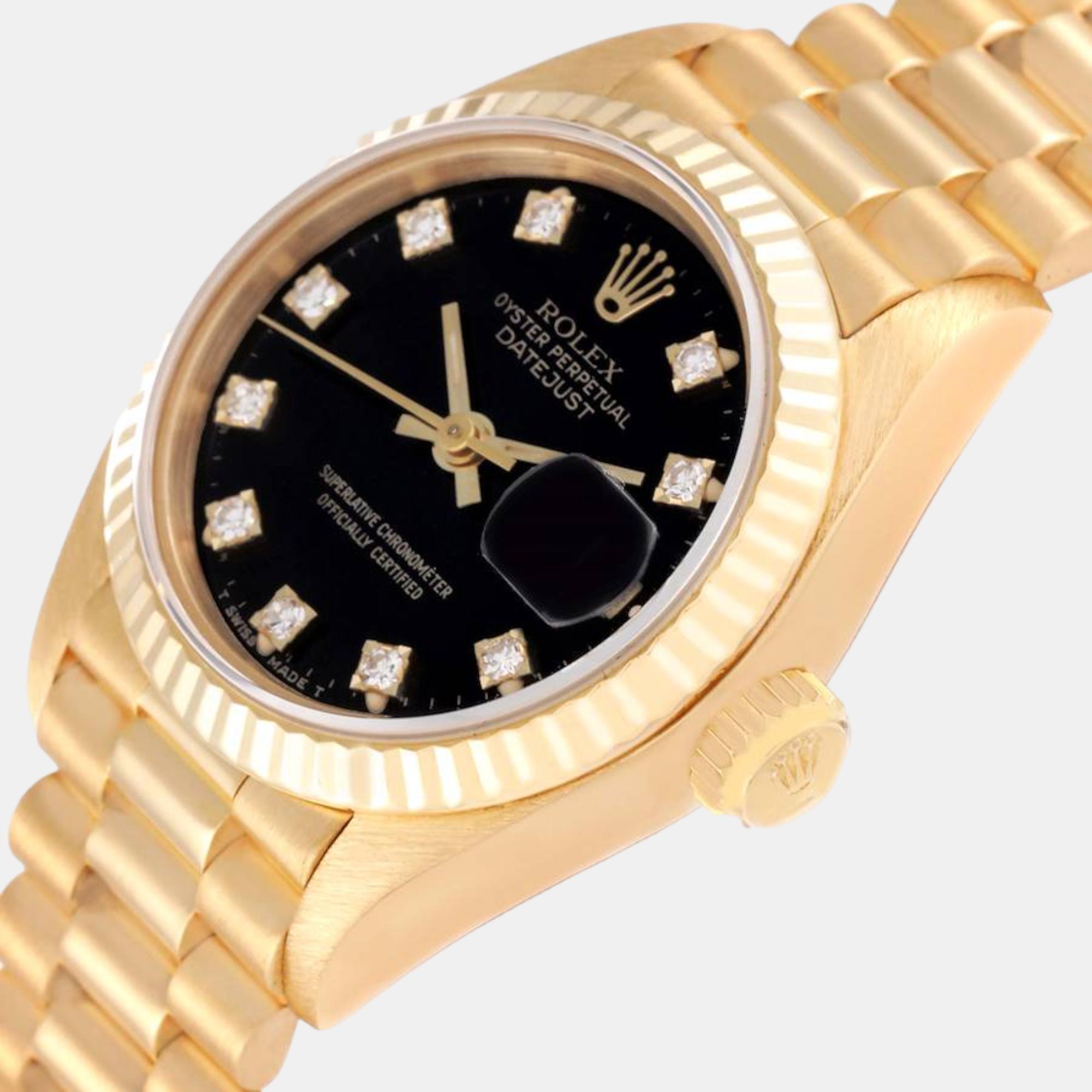 

Rolex President Yellow Gold Black Diamond Dial Ladies Watch 69178