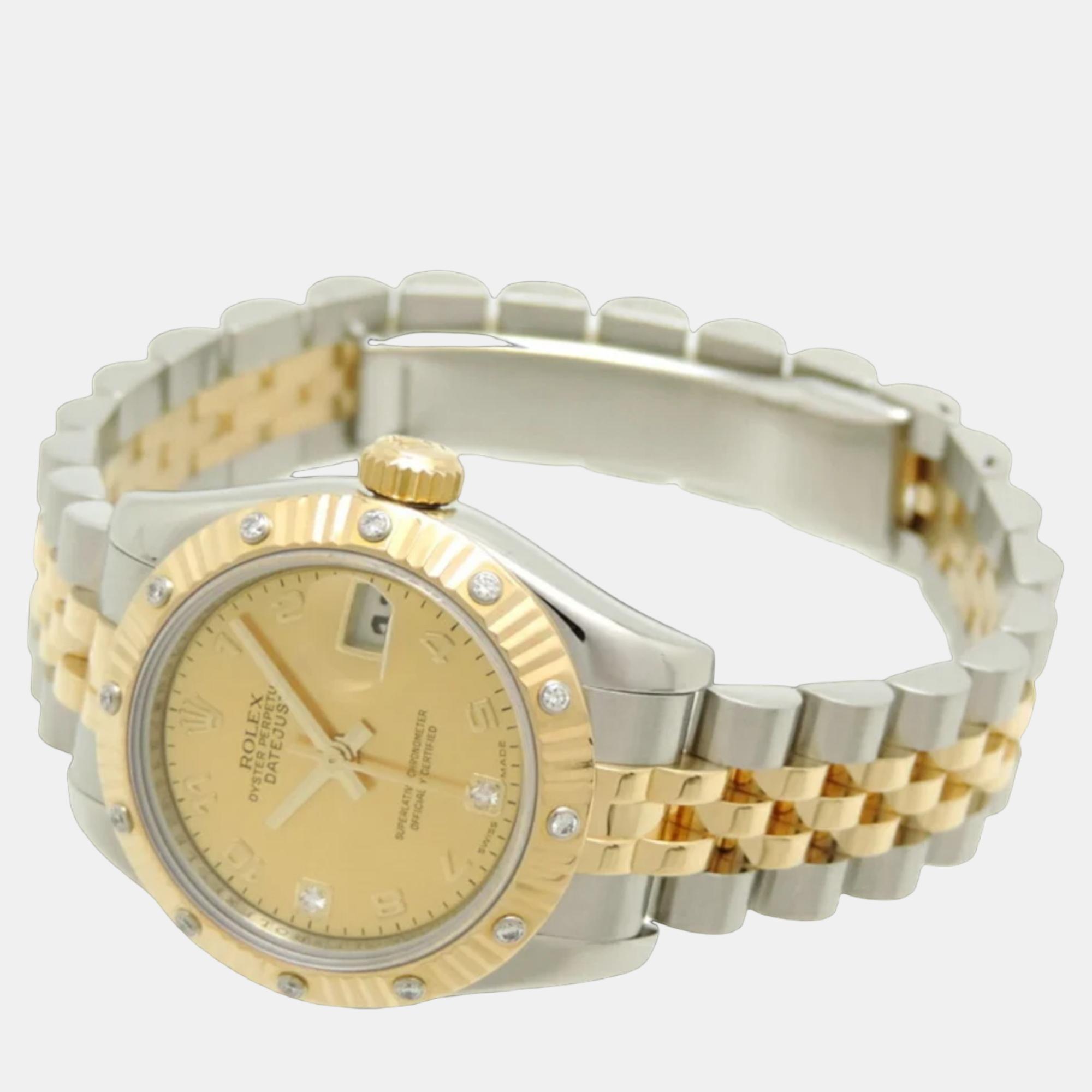 

Rolex Champagne Diamonds 18K Yellow Gold And Stainless Steel Datejust 179313 Women's Wristwatch 26 mm