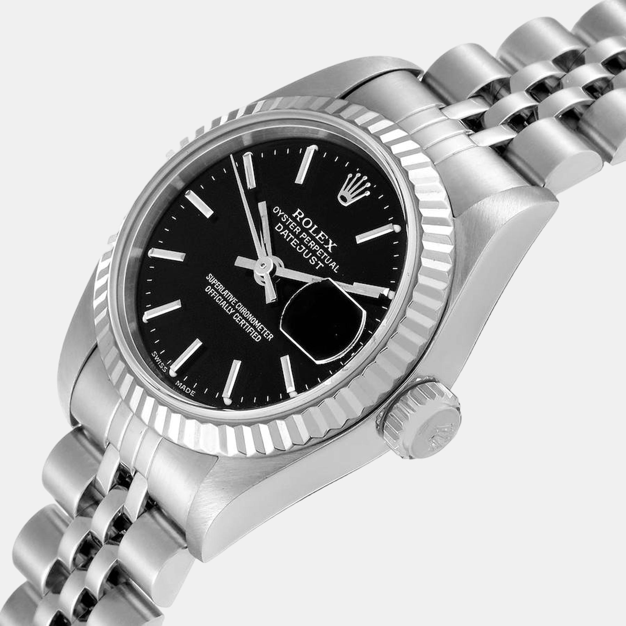 

Rolex Datejust 26 Steel White Gold Black Dial Ladies Watch 79174