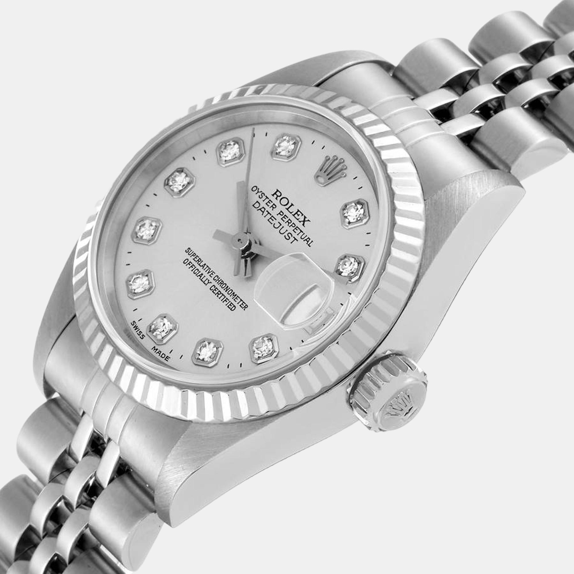 

Rolex Datejust  Silver Diamond Dial Steel Ladies Watch 79174