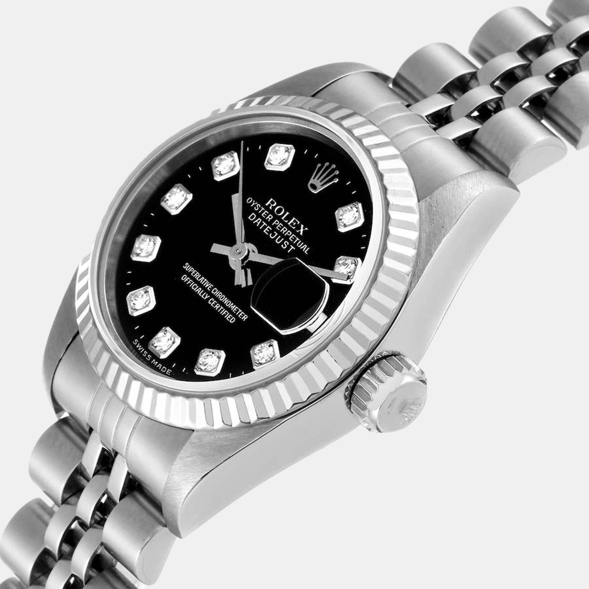 

Rolex Datejust Steel White Gold Black Diamond Dial Ladies Watch 69174
