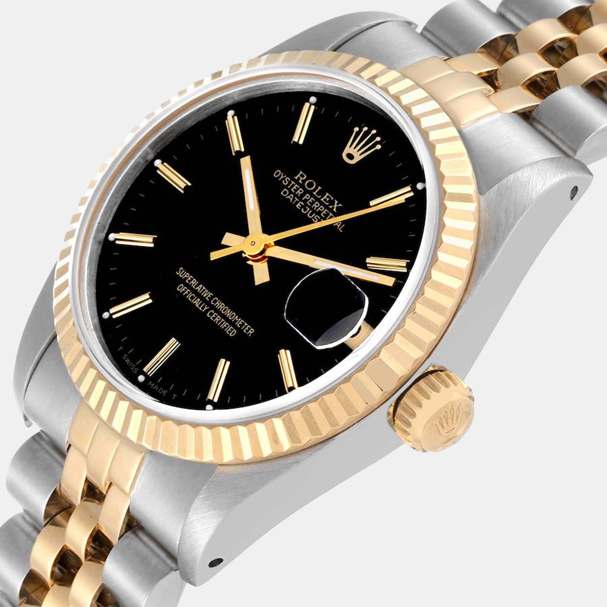 

Rolex Datejust Midsize Steel Yellow Gold Ladies Watch 68273, Black