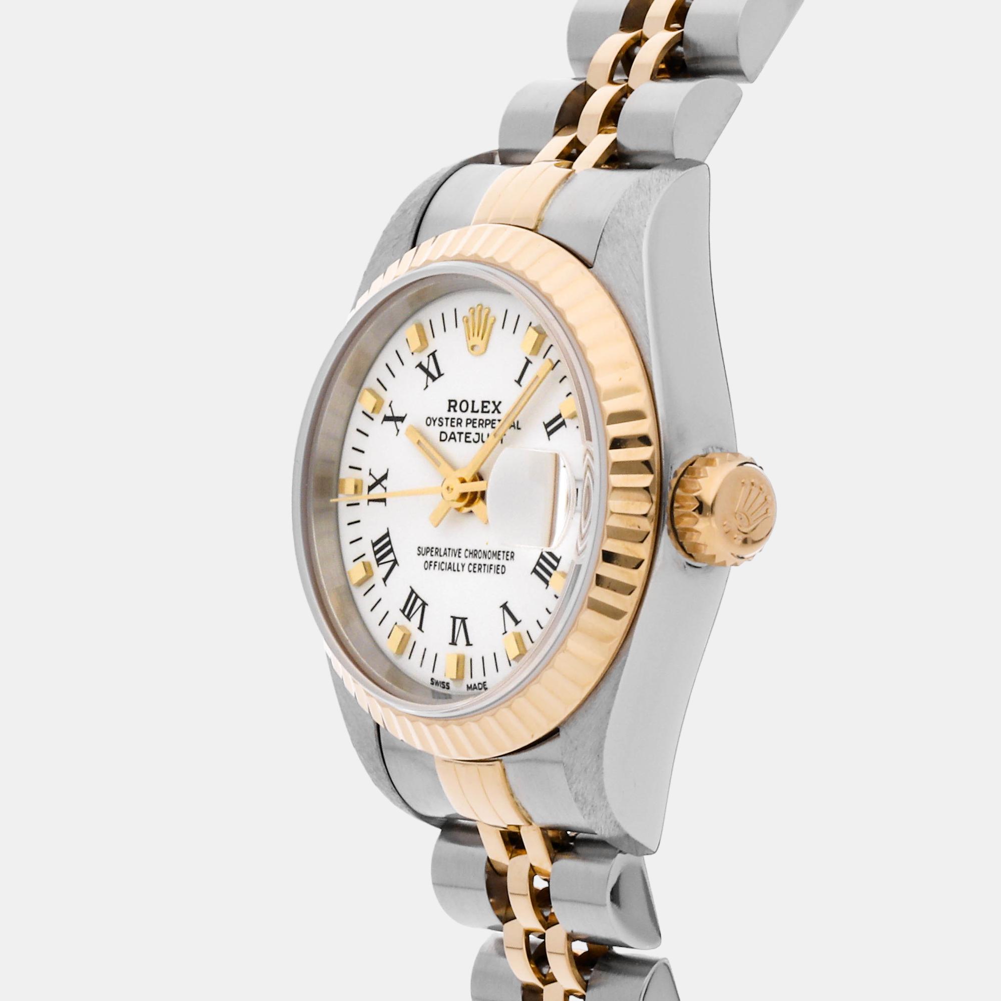 

Rolex White 18k Yellow Gold And Stainless Steel Datejust 69173 Automatic Women's Wristwatch 26 mm