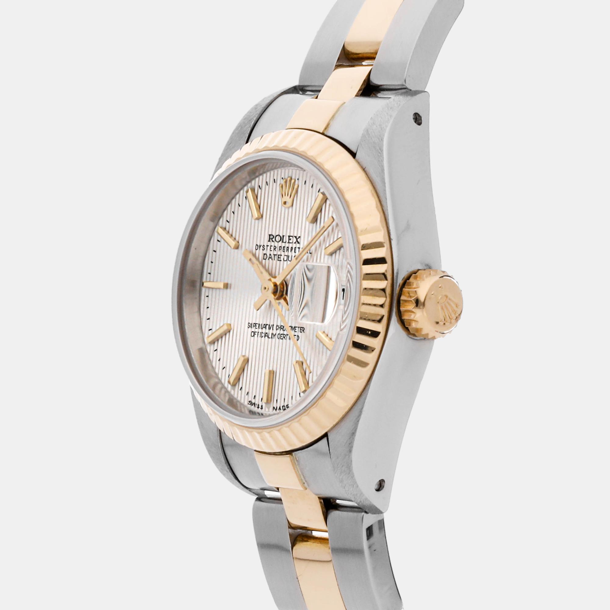 

Rolex Silver 18k Yellow Gold And Stainless Steel Datejust 69173 Automatic Women's Wristwatch 26 mm