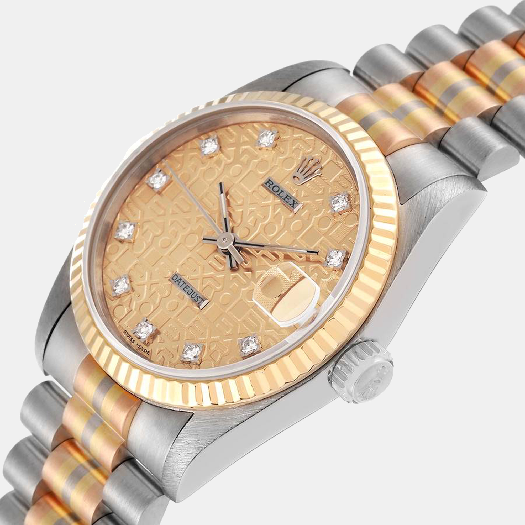 

Rolex President Midsize Tridor White Yellow Rose Gold Diamond Ladies Watch 68279