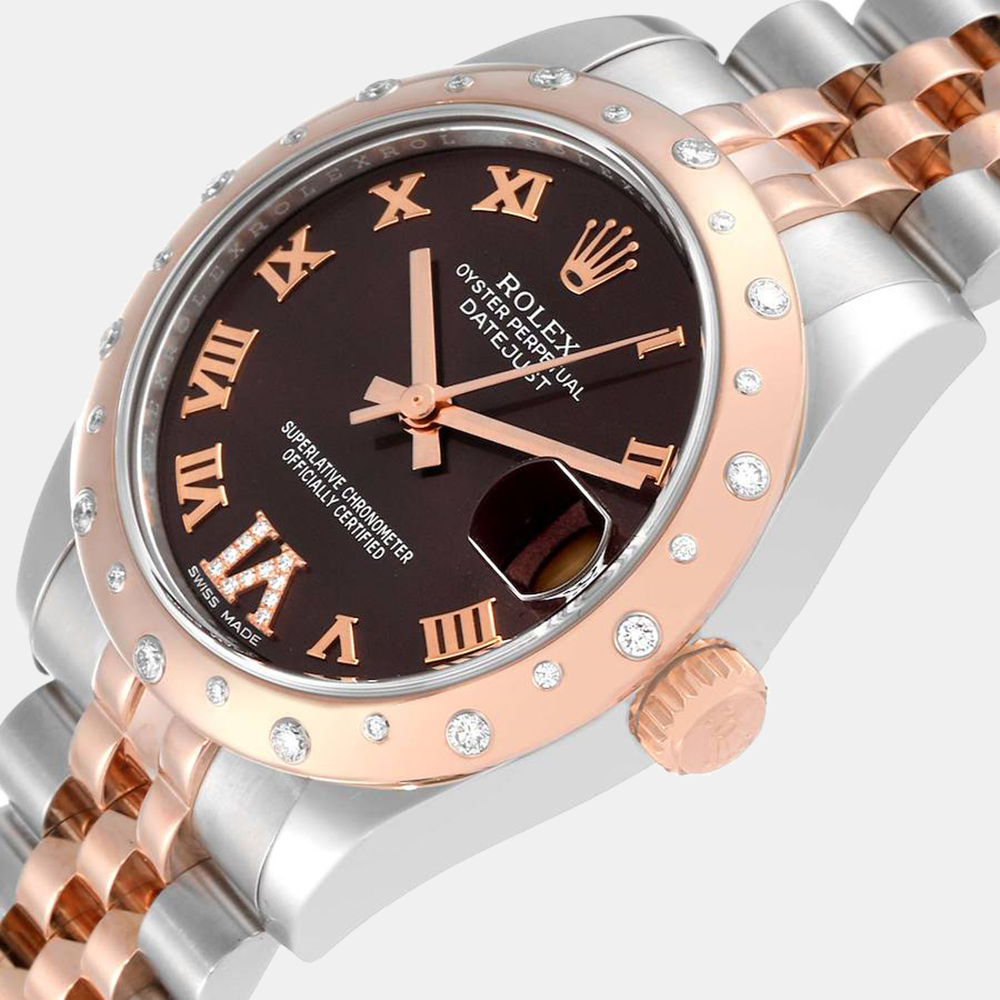 

Rolex Datejust 31 Midsize Steel Everose Gold Chocolate Dial Diamond Watch 178341, Brown