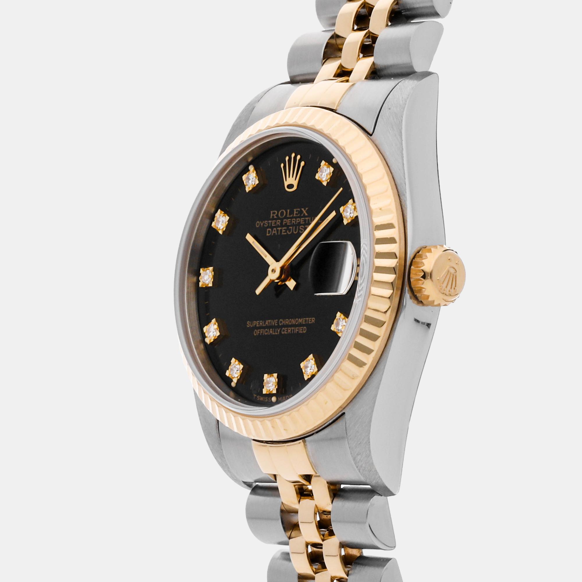 

Rolex Black Diamond 18k Yellow Gold And Stainless Steel Datejust 68273 Automatic Women's Wristwatch 31 mm