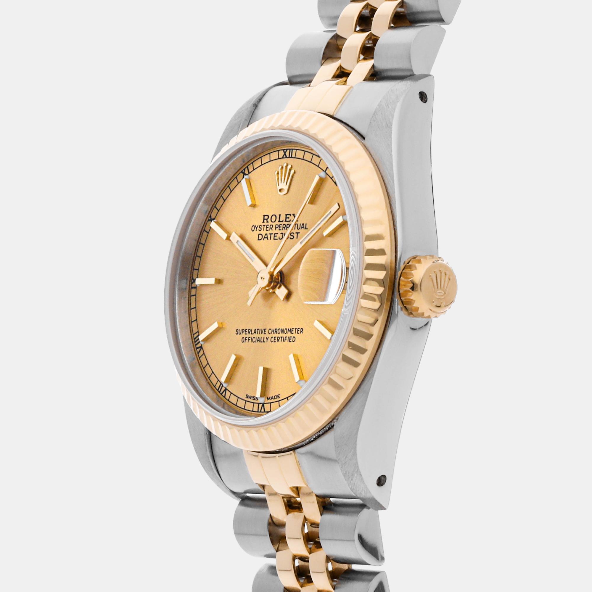 

Rolex Champagne Diamond 18k Yellow Gold And Stainless Steel Datejust 68273 Automatic Women's Wristwatch 31 mm