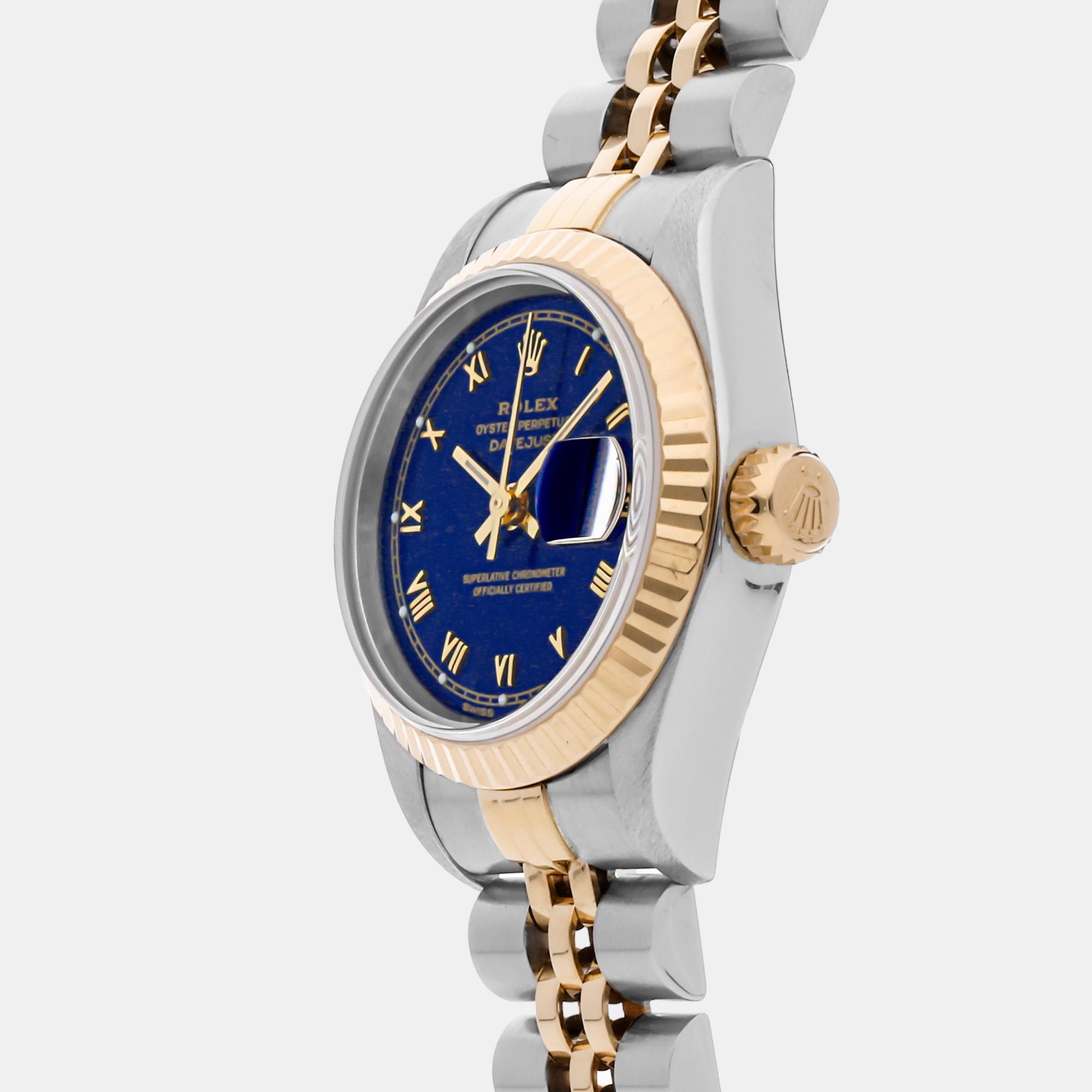 

Rolex Blue 18k Yellow Gold And Stainless Steel Datejust 69173 Automatic Women's Wristwatch 26 mm