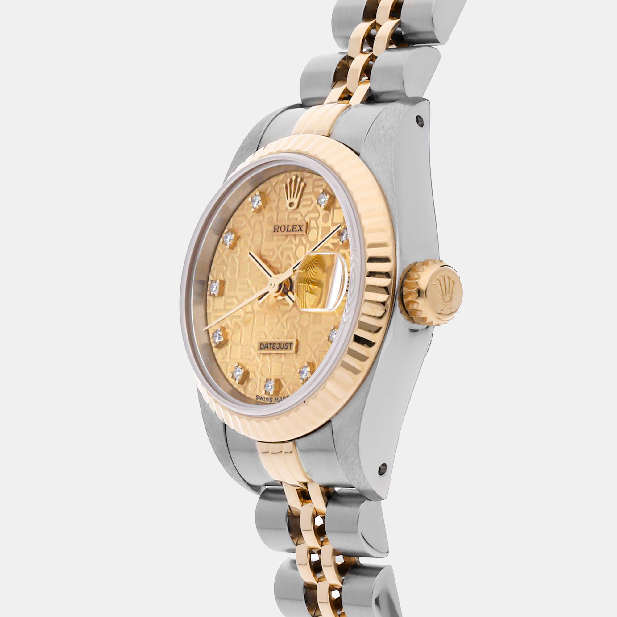 

Rolex Champagne Diamond 18k Yellow Gold And Stainless Steel Datejust 69173 Automatic Women's Wristwatch 26 mm
