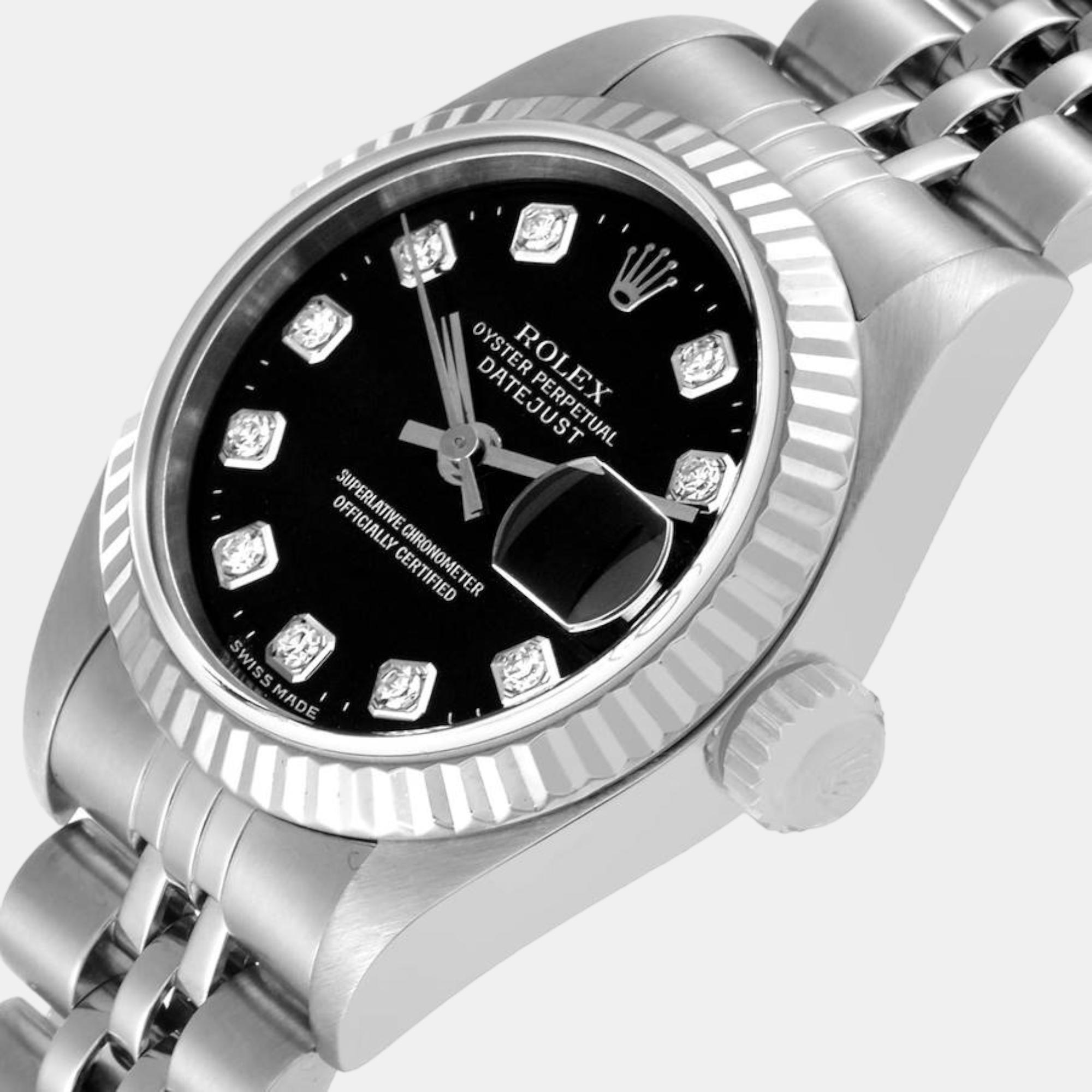 

Rolex Datejust White Gold Black Diamond Dial Steel Ladies Watch 79174