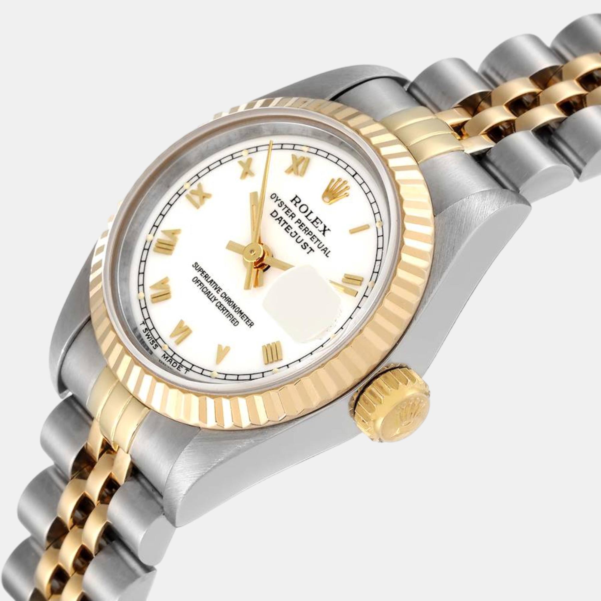 

Rolex Datejust Steel Yellow Gold White Roman Dial Ladies Watch 69173