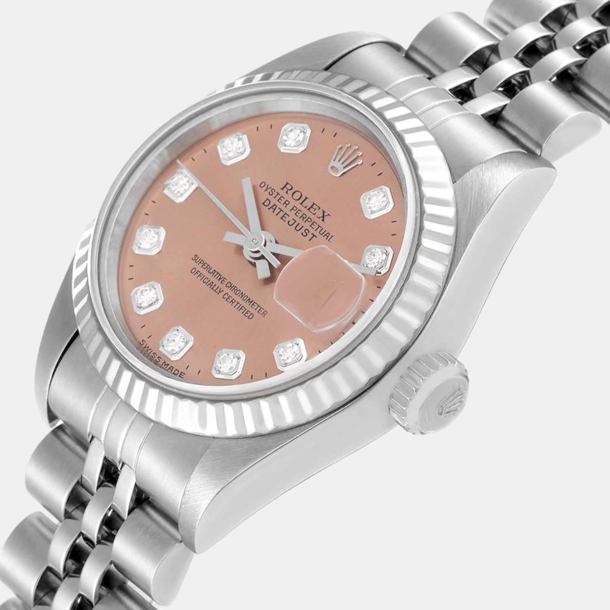 

Rolex Datejust Steel White Gold Salmon Diamond Dial Ladies Watch 69174, Pink