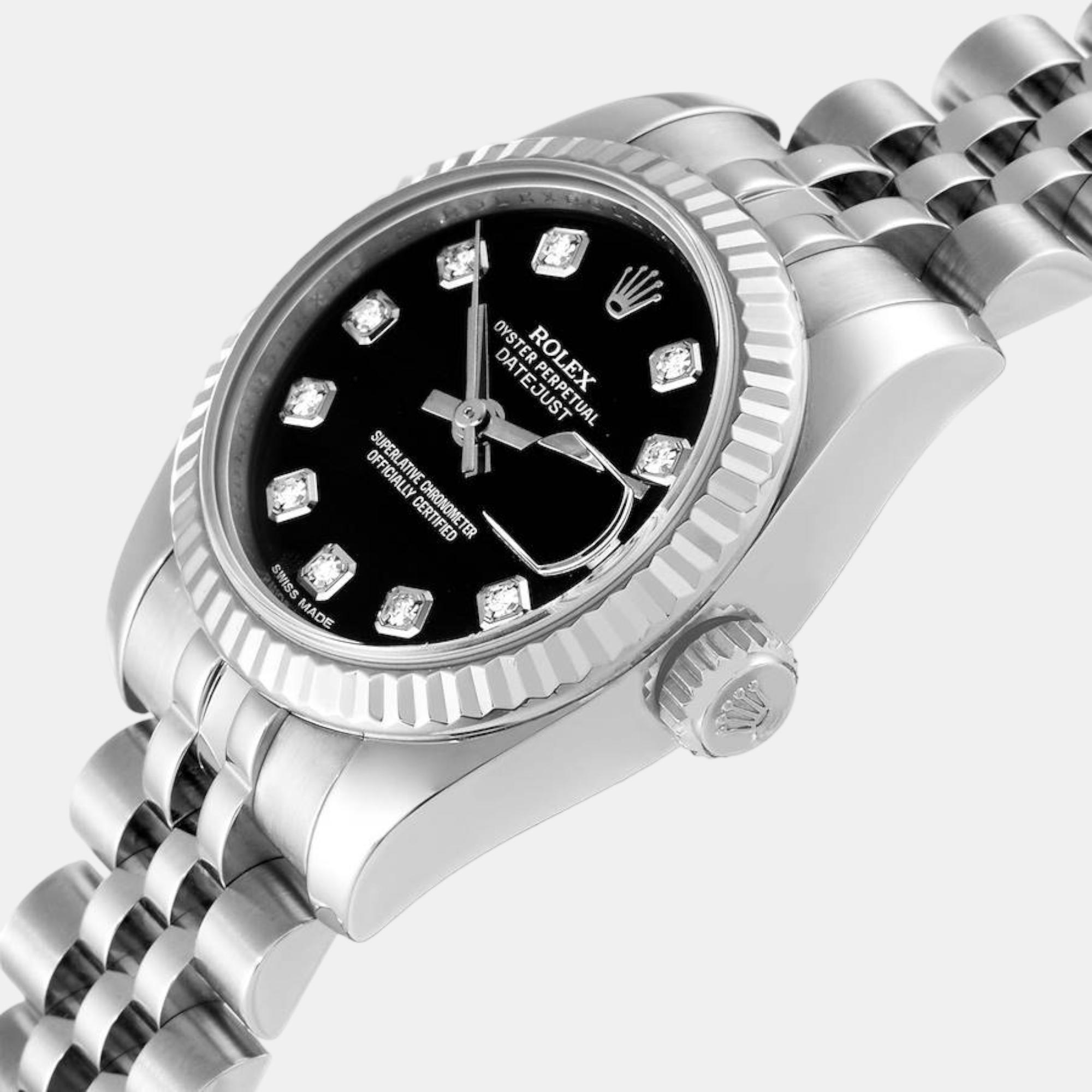 

Rolex Datejust White Gold Black Diamond Dial Ladies Watch 179174
