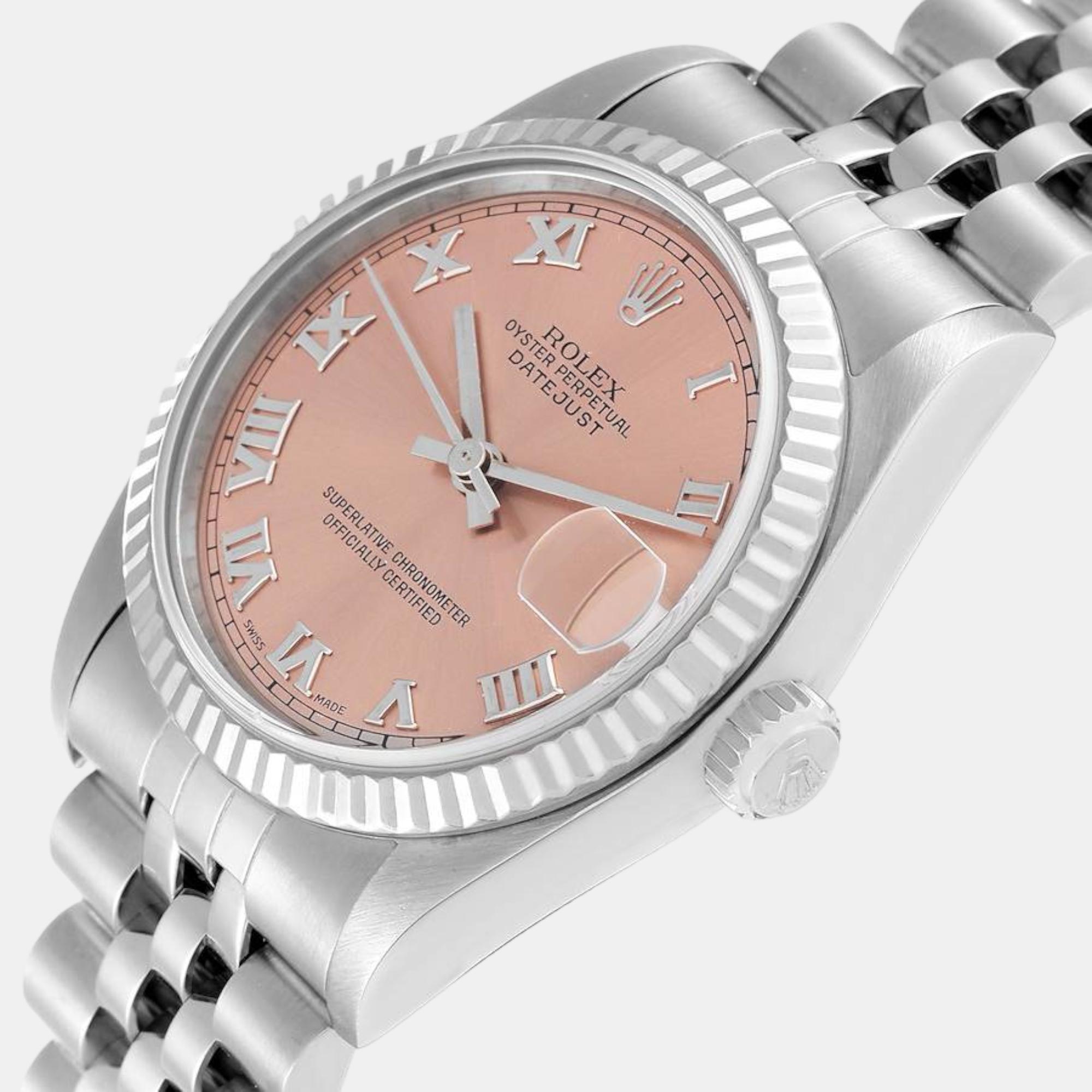 

Rolex Datejust Midsize Steel White Gold Salmon Dial Ladies Watch 68274, Pink