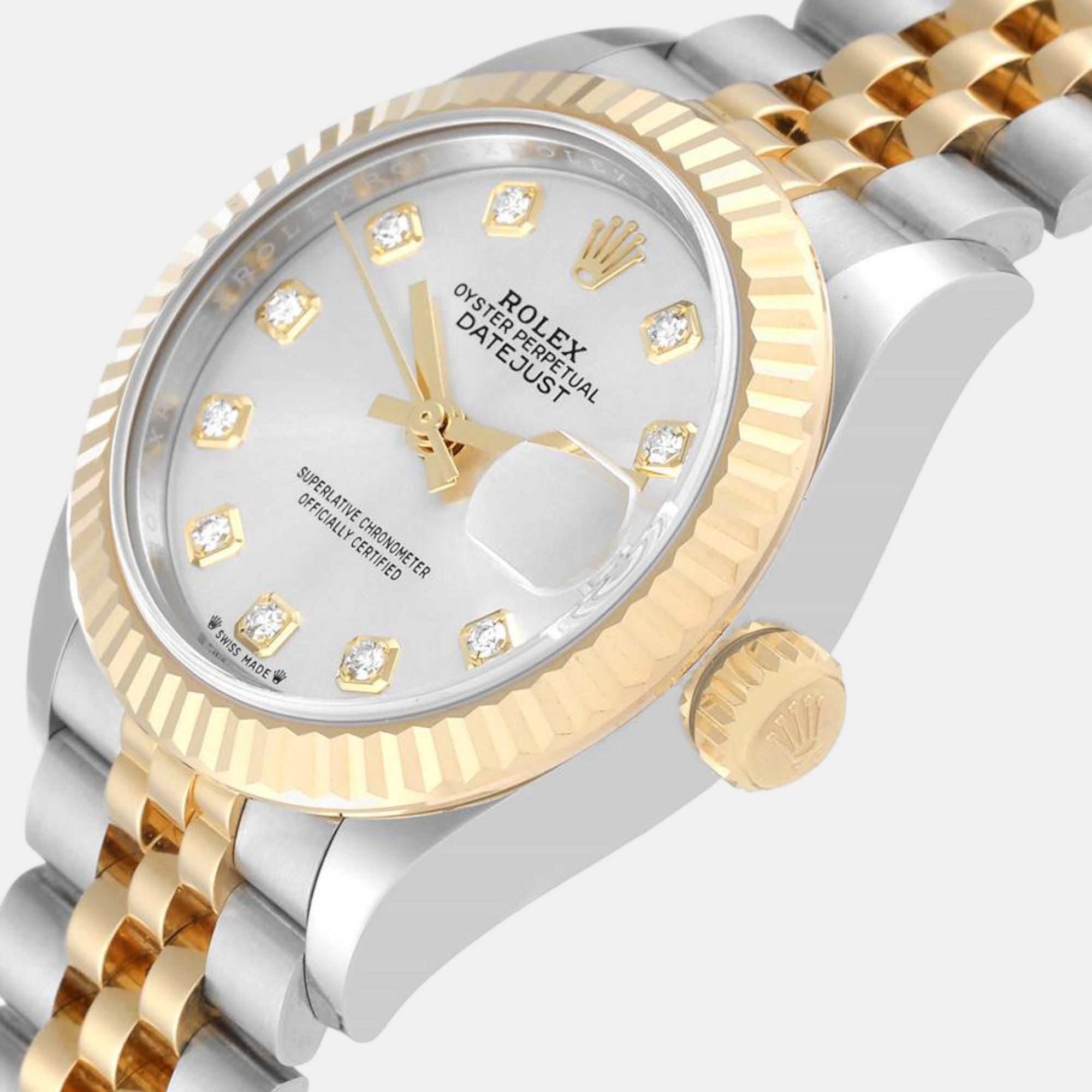 

Rolex Datejust 28 Steel Yellow Gold Diamond Ladies Watch 279173, Silver