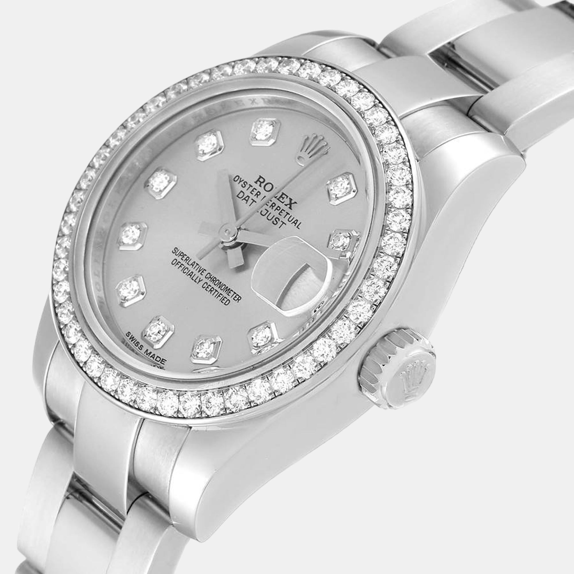 

Rolex Datejust 26 Steel White Gold Diamond Ladies Watch 179384, Silver