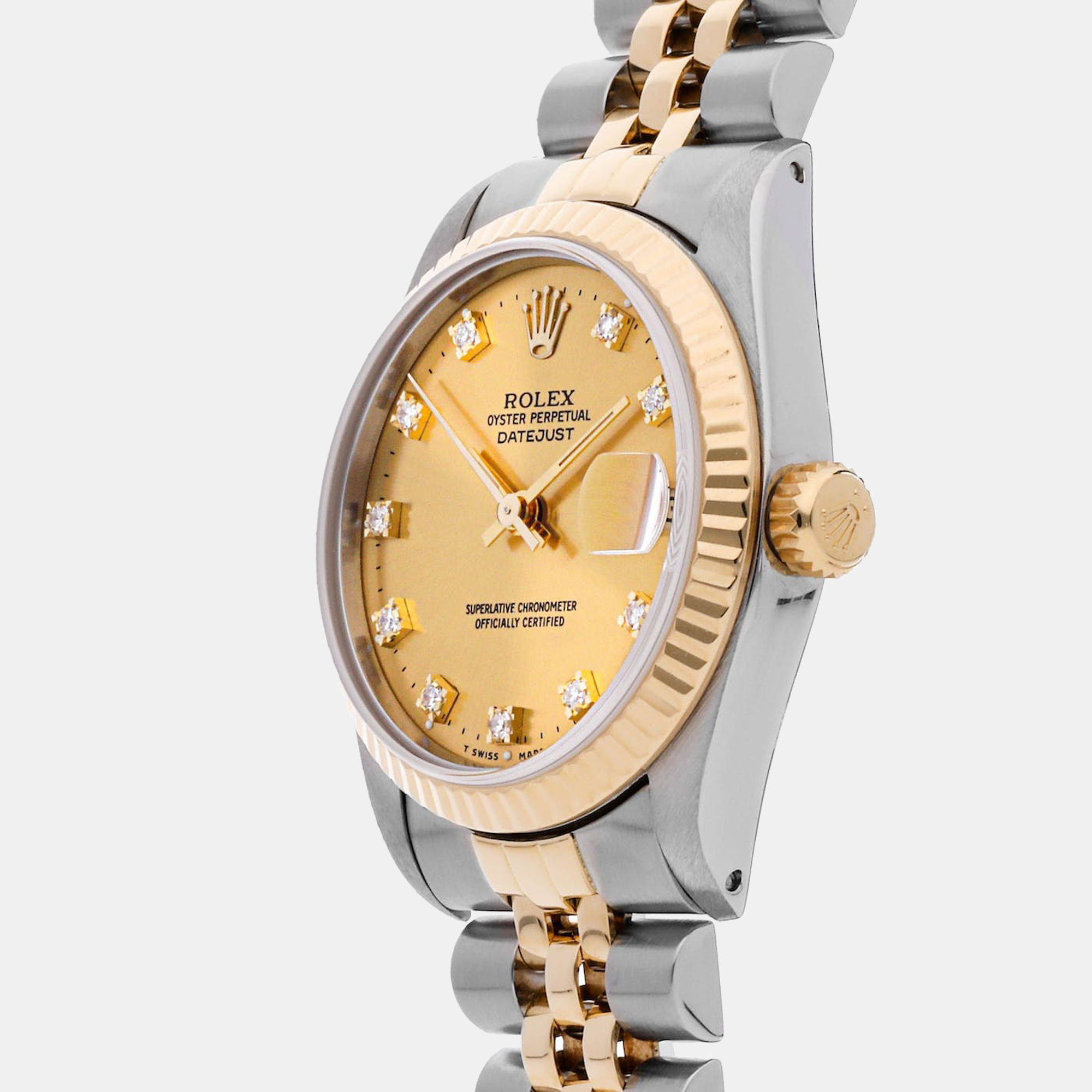 

Rolex Champagne Diamond 18k Yellow Gold And Stainless Steel Datejust 68273 Automatic Women's Wristwatch 31 mm