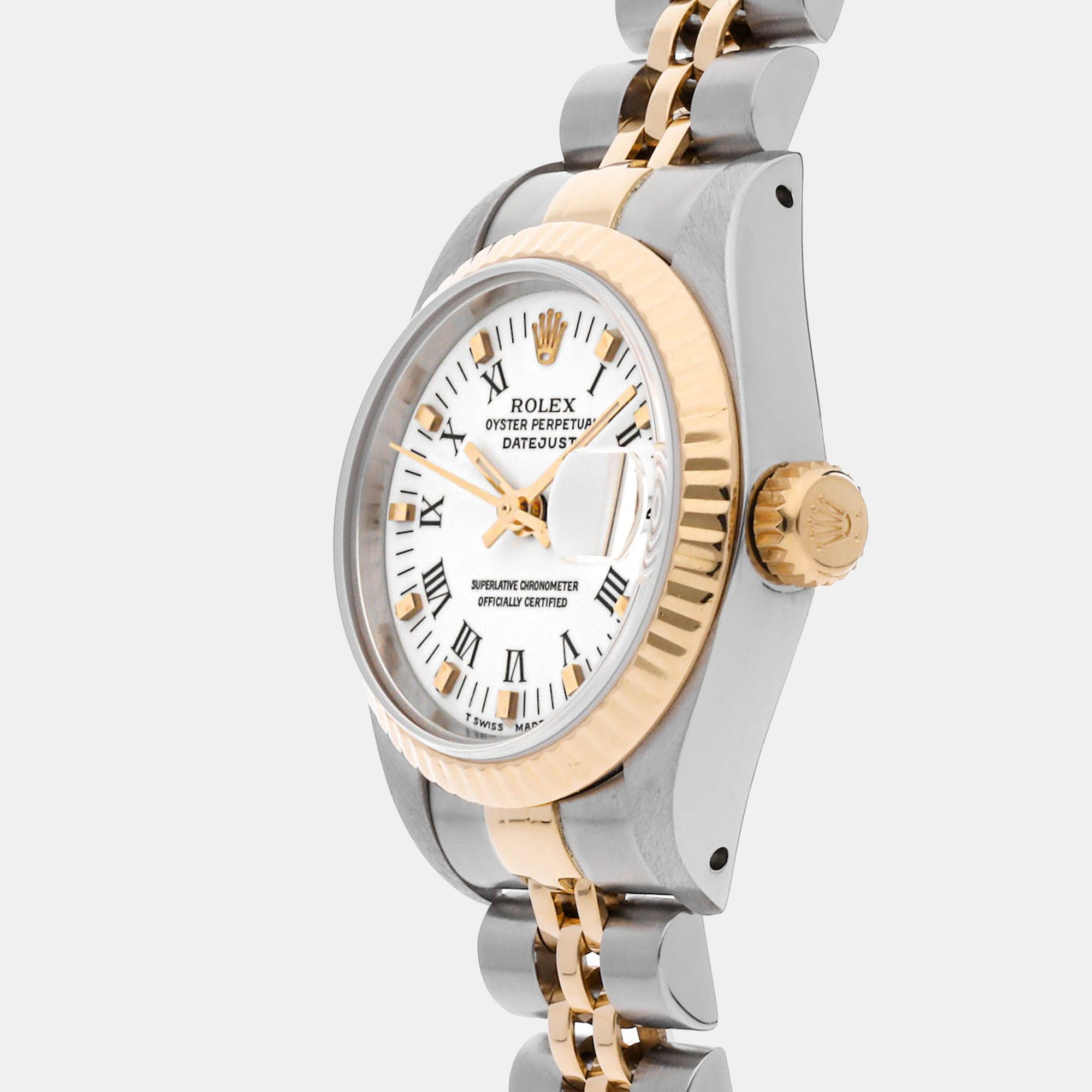 

Rolex White 18k Yellow Gold And Stainless Steel Datejust 69173 Automatic Women's Wristwatch 26 mm