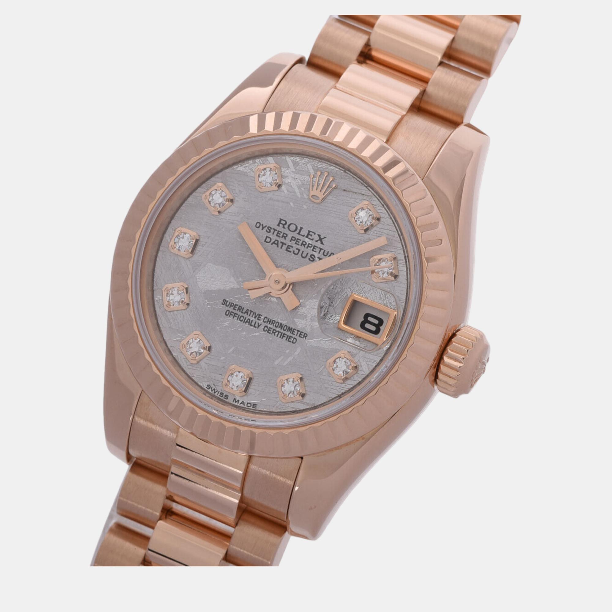 

Rolex Silver Diamond 18k Rose Gold Datejust 179175 Automatic Women's Wristwatch 26 mm