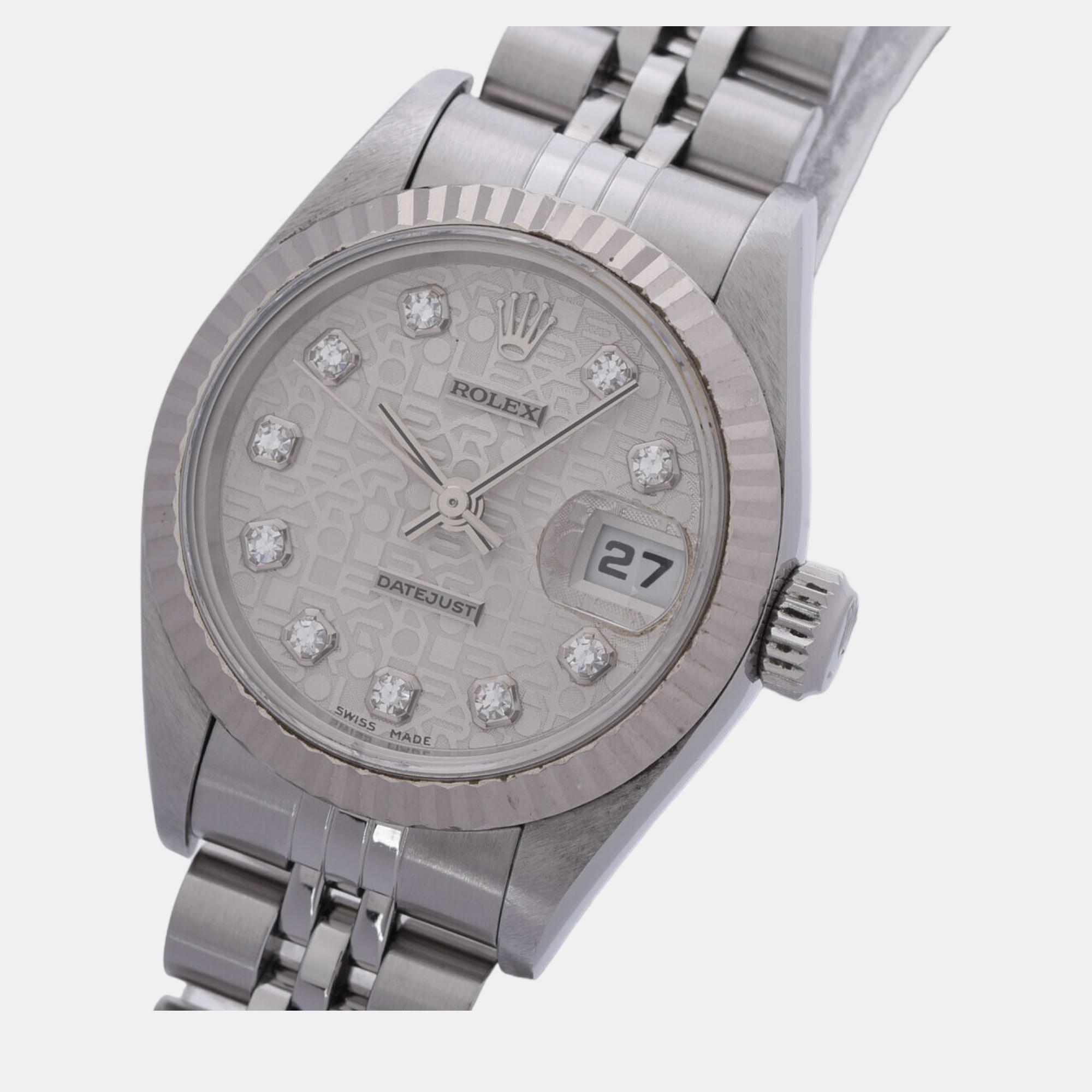 

Rolex Silver Diamond 18K White Gold And Stainless Steel Datejust 69174 Automatic Women's Wristwatch 26 mm