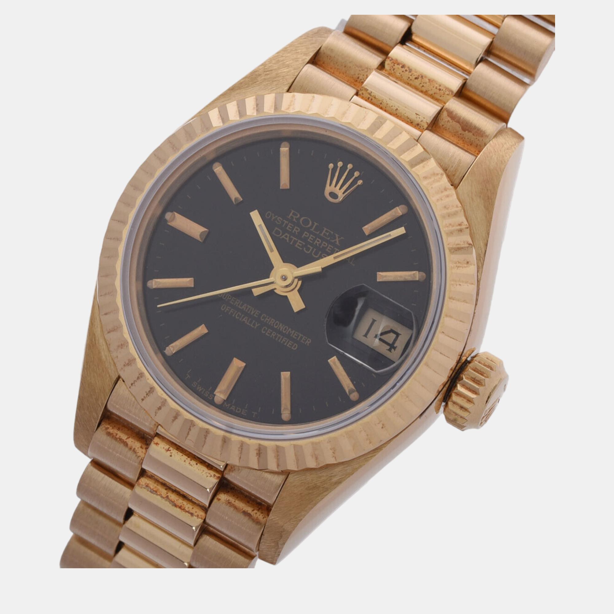 

Rolex Black 18k Yellow Gold Datejust 69178 Automatic Women's Wristwatch 26 mm