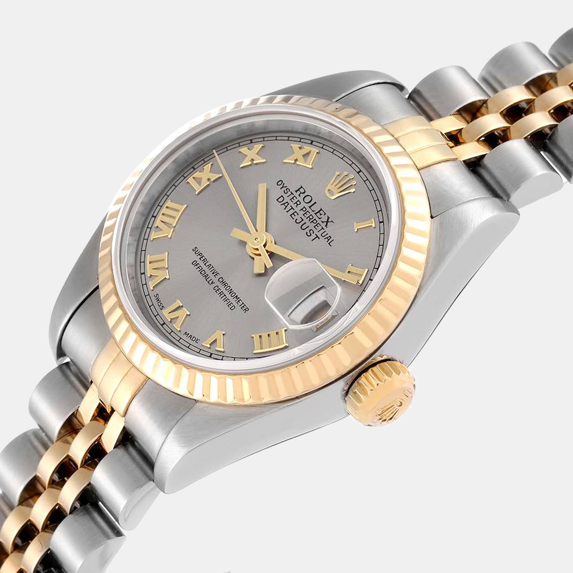 

Rolex Datejust Steel Yellow Gold Slate Dial Ladies Watch 79173 26 mm, Silver
