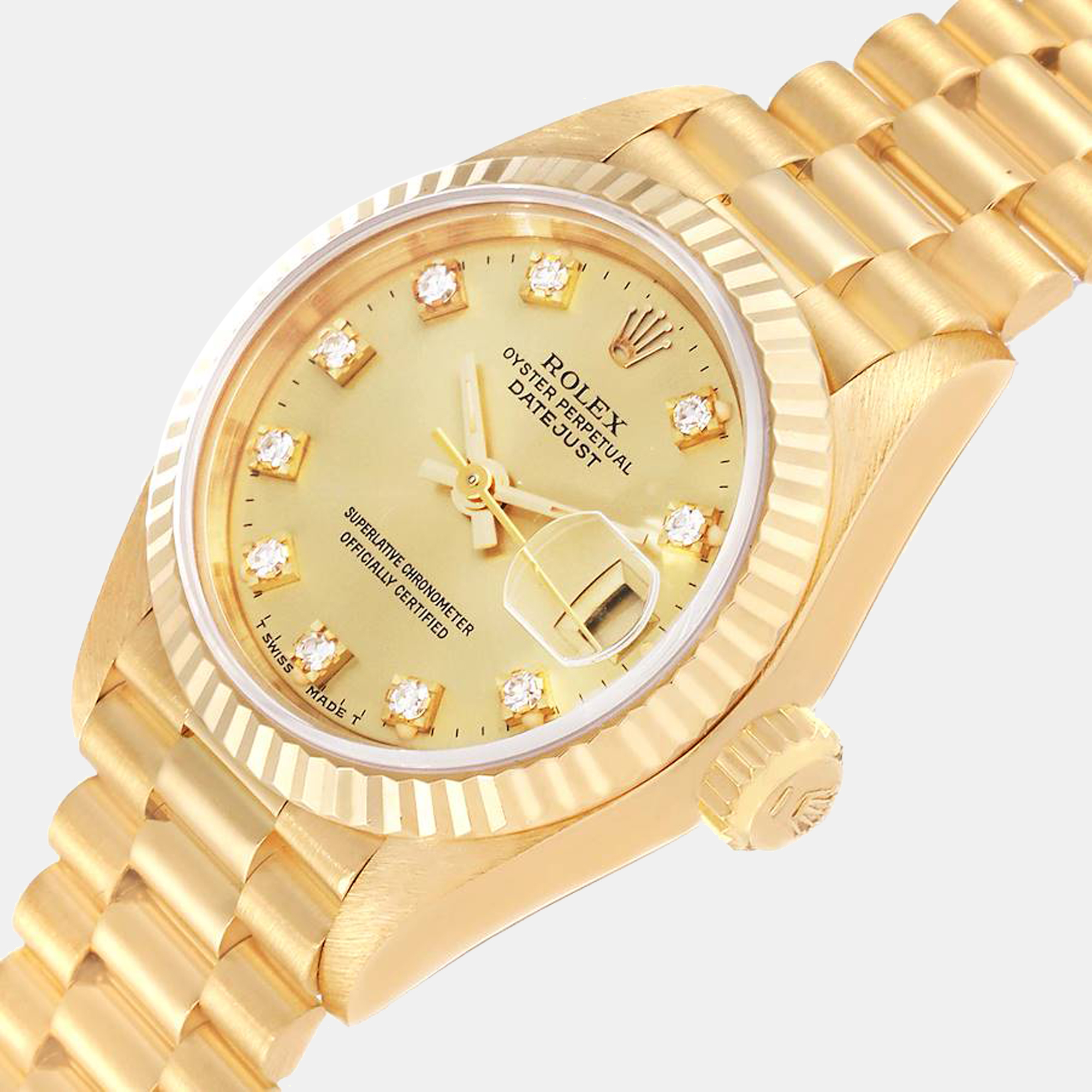 

Rolex President Yellow Gold Diamond Dial Ladies Watch 69178 26 mm