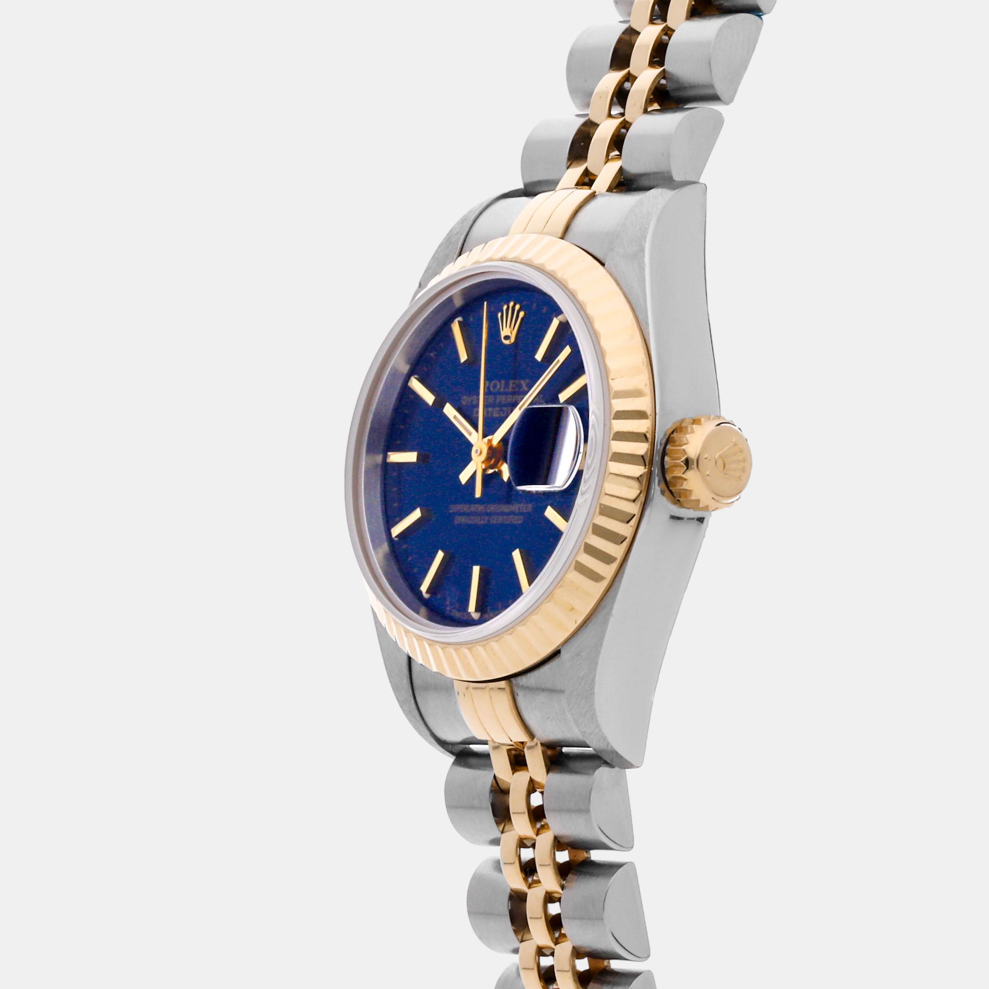 

Rolex Blue 18k Yellow Gold And Stainless Steel Datejust 69173 Automatic Women's Wristwatch 26 mm