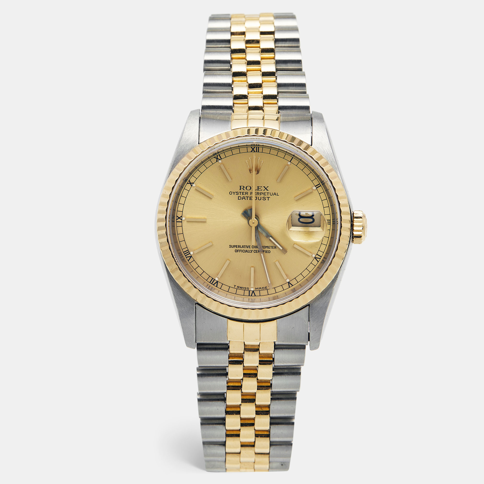 The Datejust is one of the most recognized and coveted watches from the house of Rolex. It has a distinct look and an irrefutable appeal. Crafted in stainless steel and 18k yellow gold this vintage Rolex Datejust wristwatch has the signature allure.