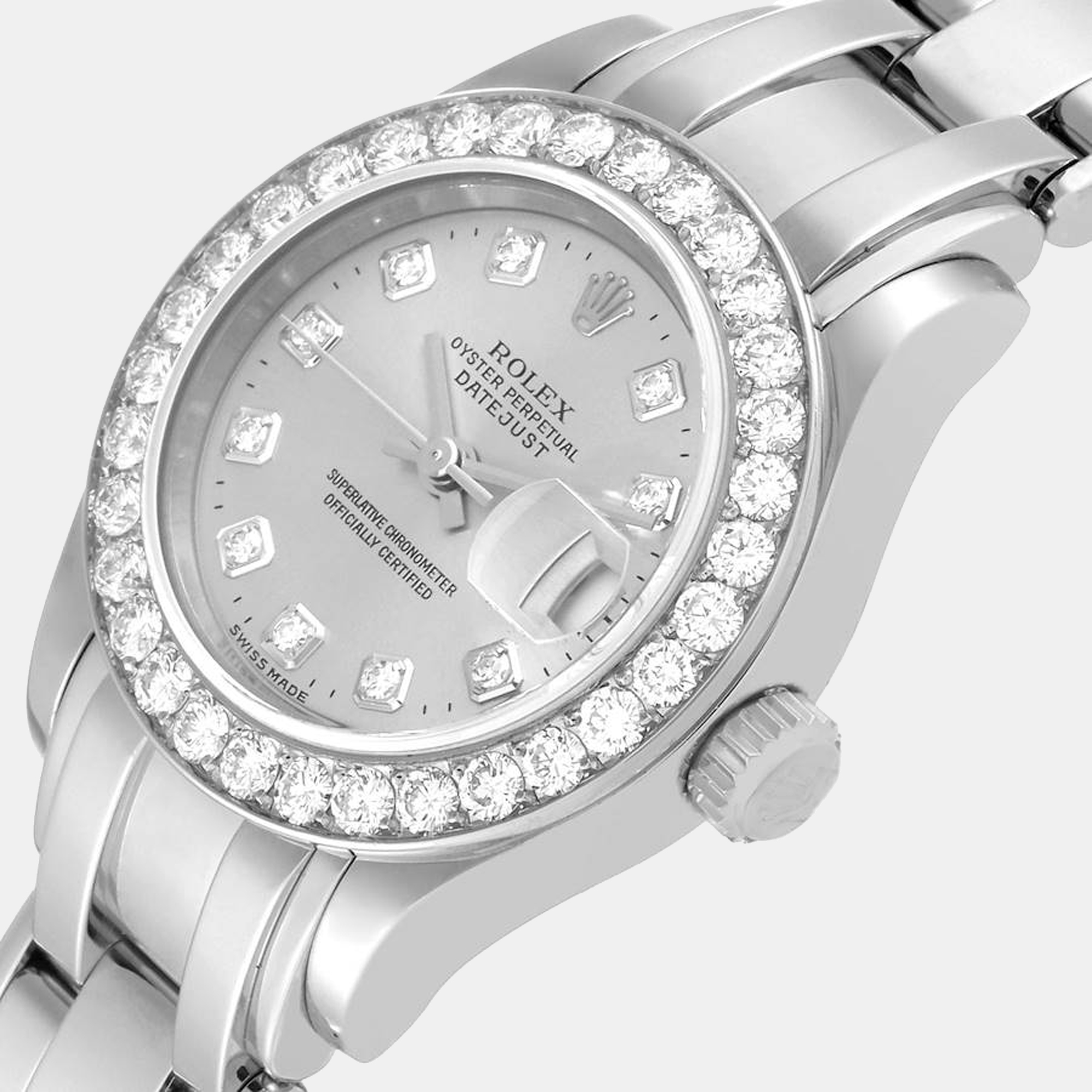 

Rolex Pearlmaster Masterpiece White Gold Diamond Ladies Watch 80299 29 mm, Silver