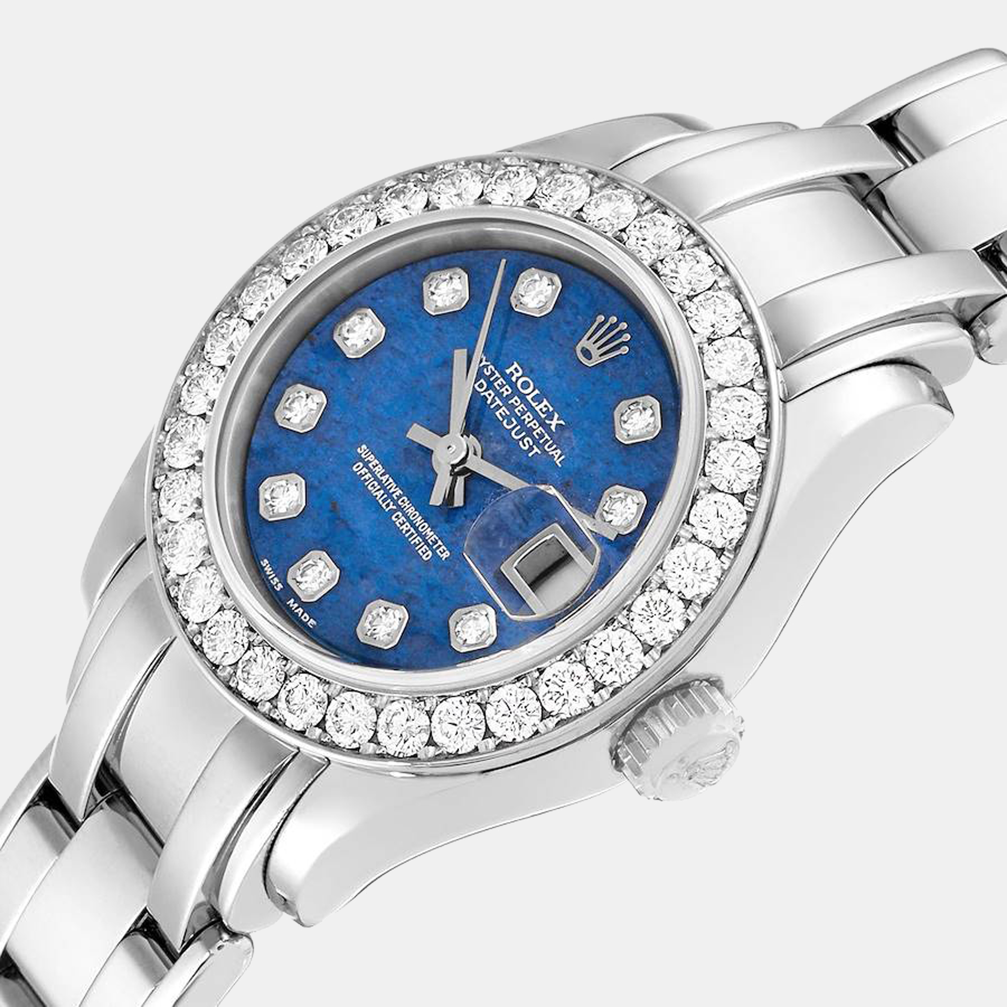 

Rolex Pearlmaster White Gold Sodalite Diamond Ladies Watch 80299 29 mm, Blue