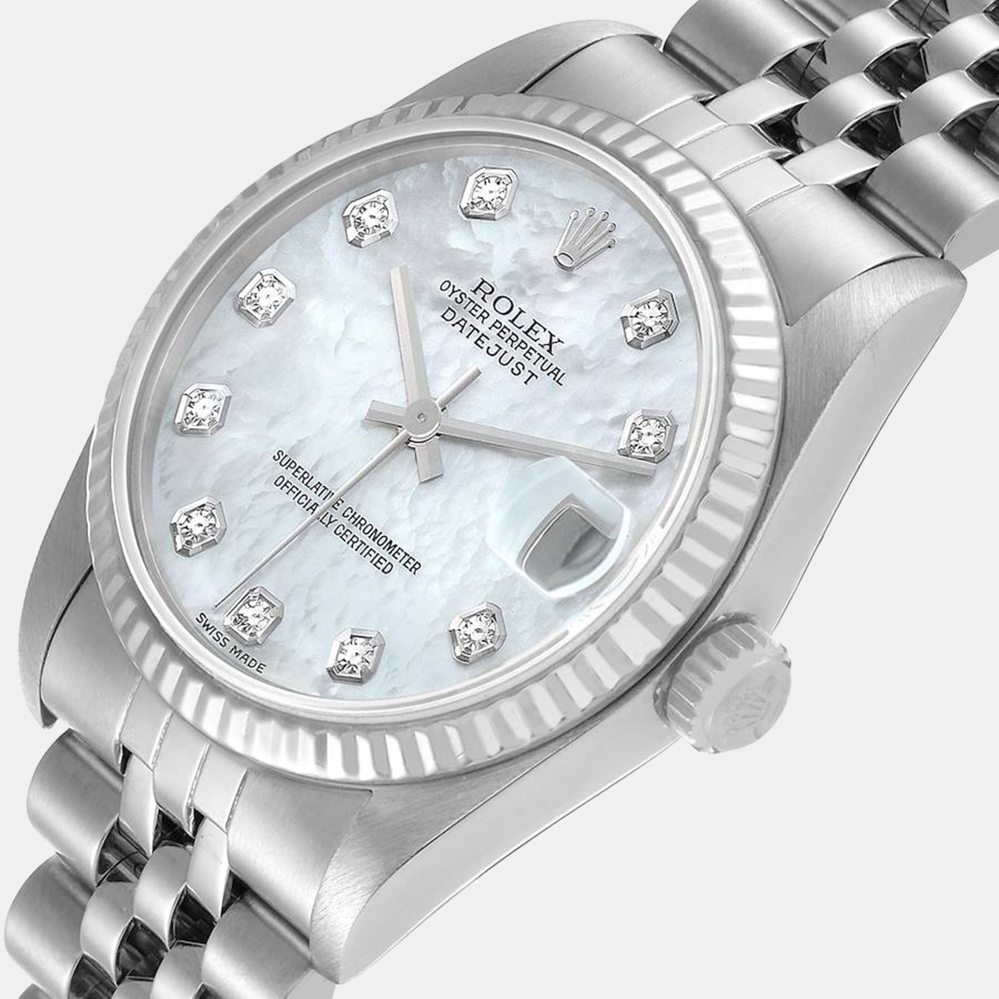 

Rolex Datejust Midsize White Gold MOP Diamond Dial Ladies Watch 78274 31 mm