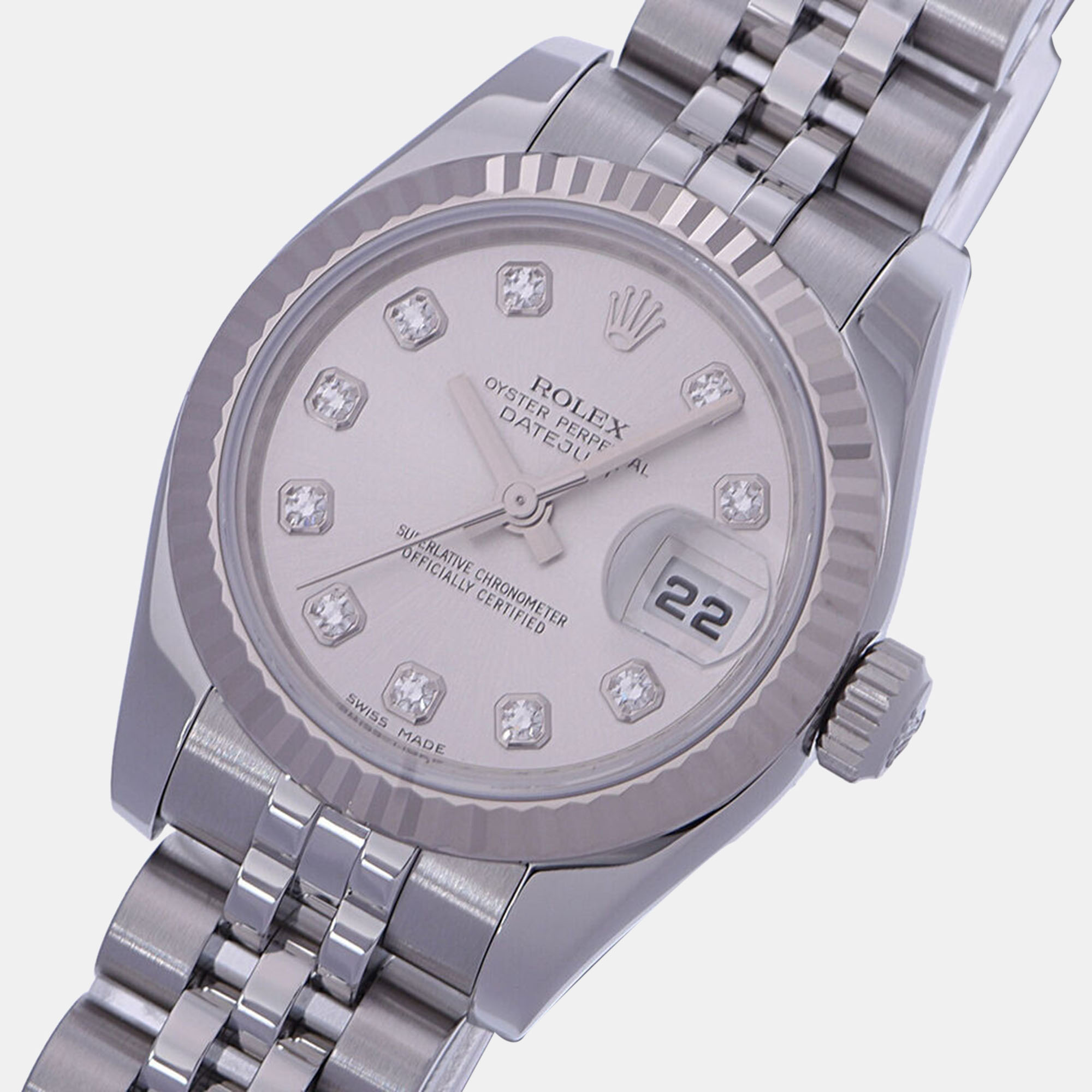 

Rolex Silver Diamond 18k White Gold And Stainless Steel Datejust 179174 Automatic Women's Wristwatch 26 mm