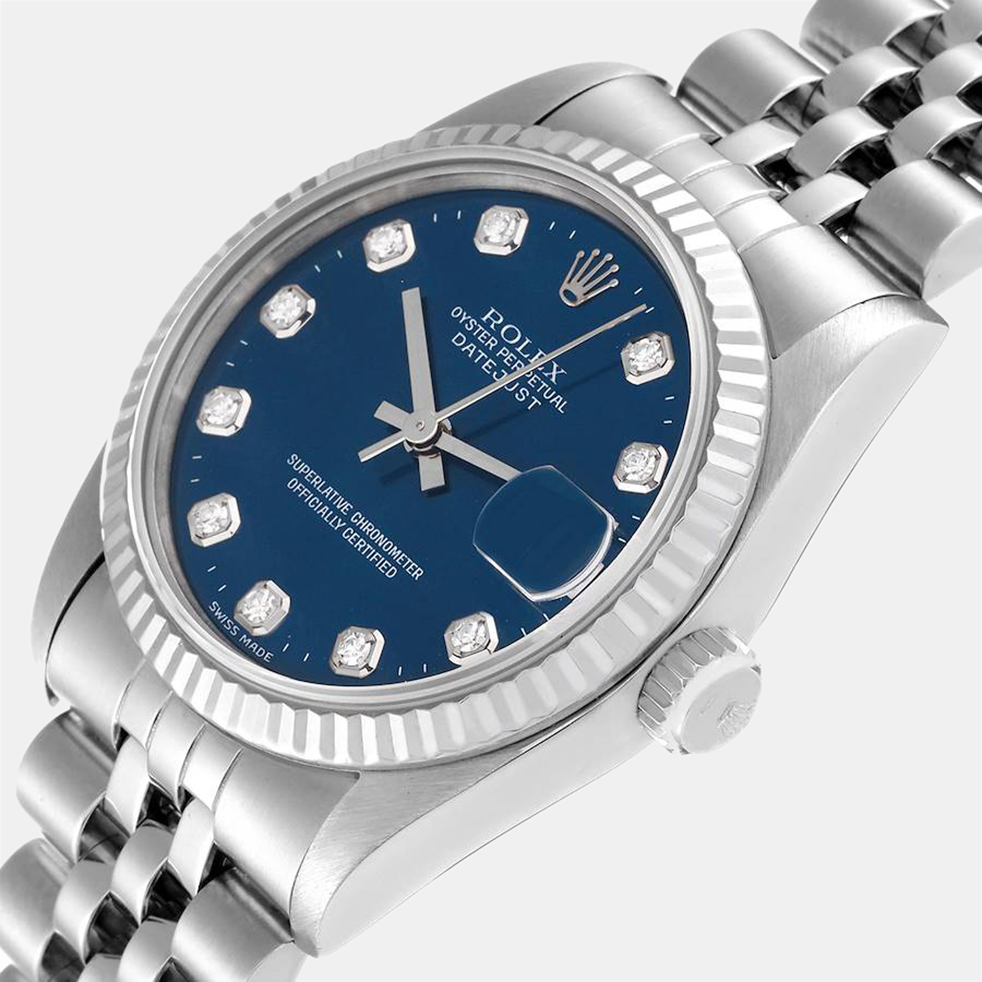 

Rolex Datejust Midsize Steel White Gold Diamond Dial Ladies Watch 68274 31 mm, Blue