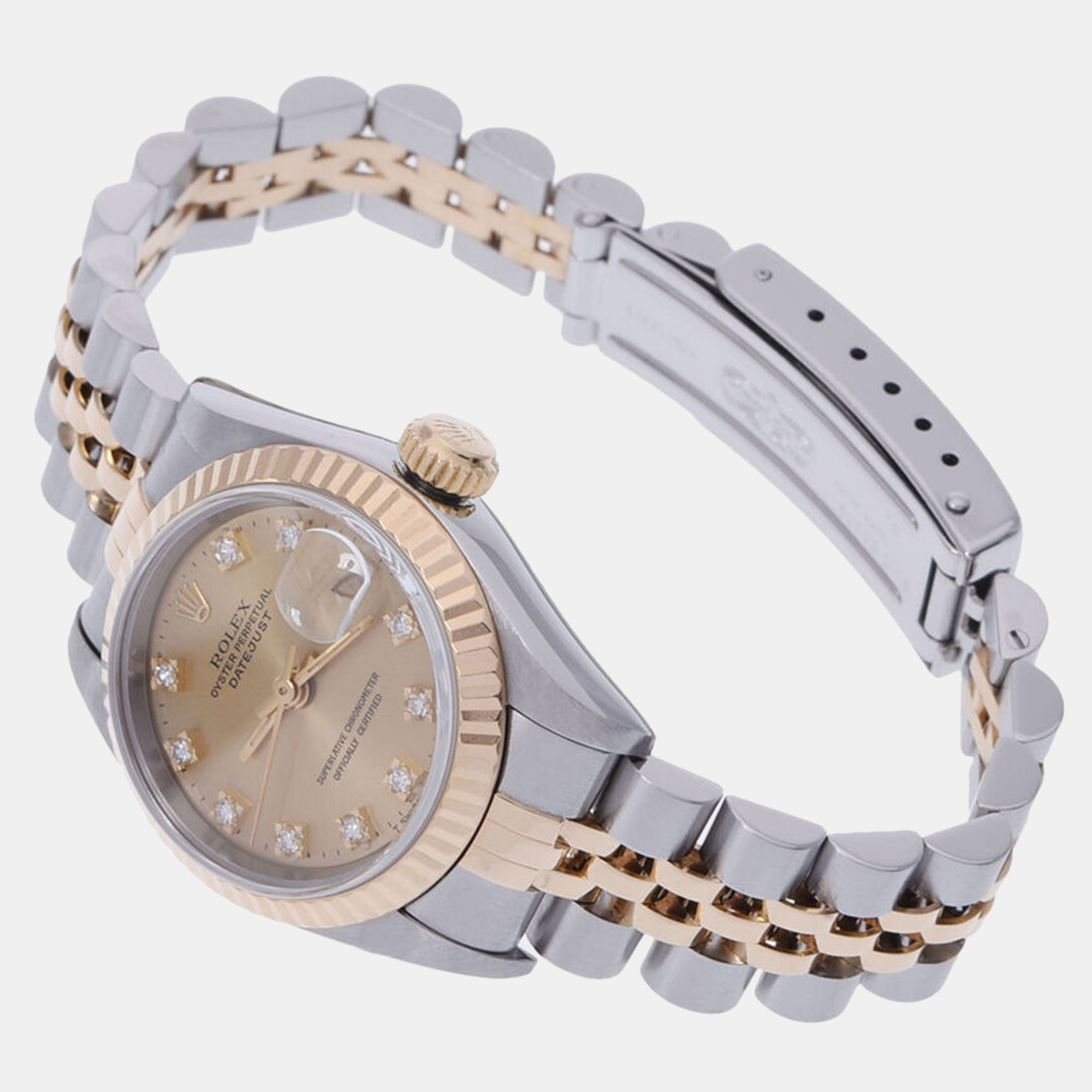 

Rolex Champagne Diamond 18k Yellow Gold And Stainless Steel Datejust 69173 Automatic Women's Wristwatch 26 mm