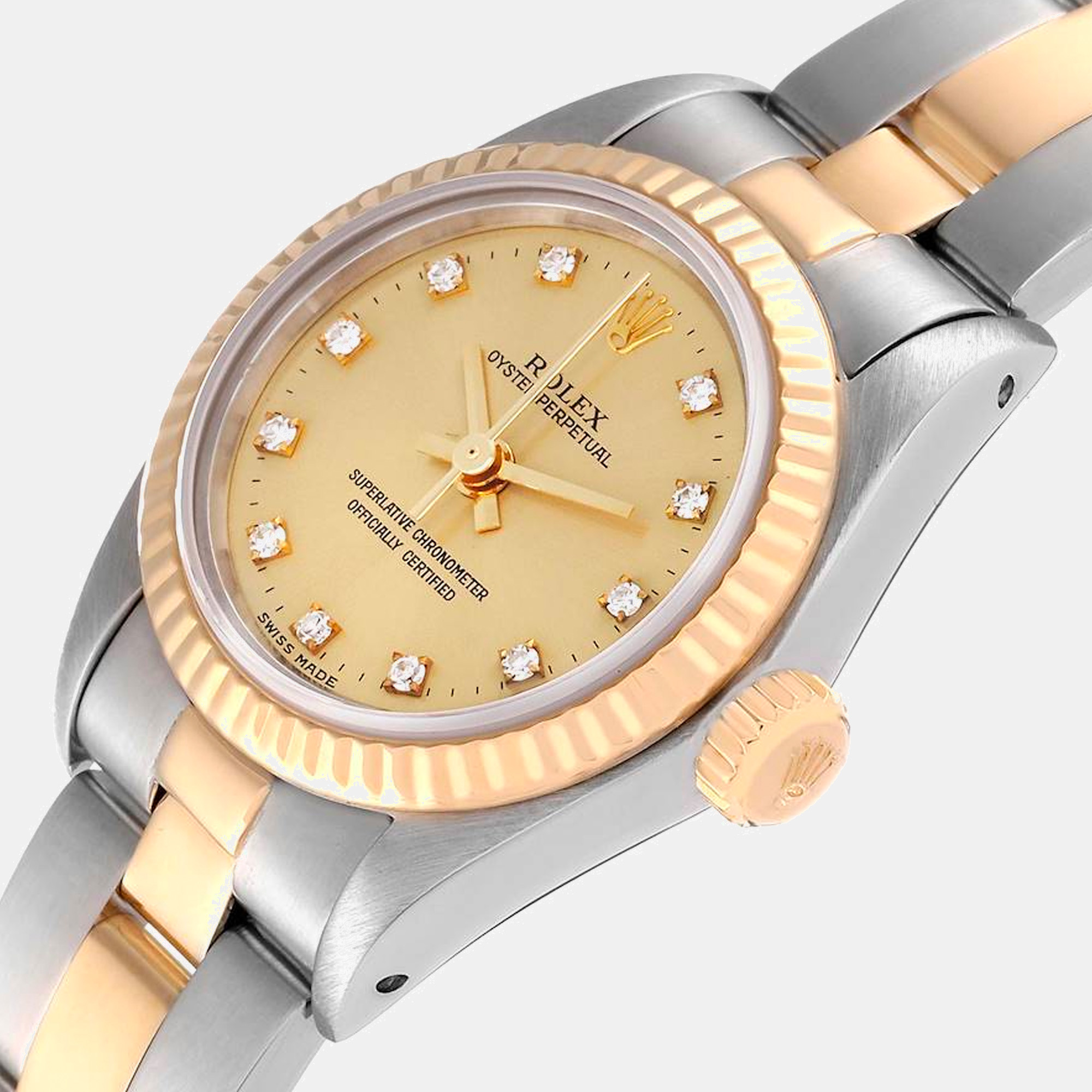 

Rolex Oyster Perpetual Steel Yellow Gold Diamond Dial Ladies Watch 67193 24 mm