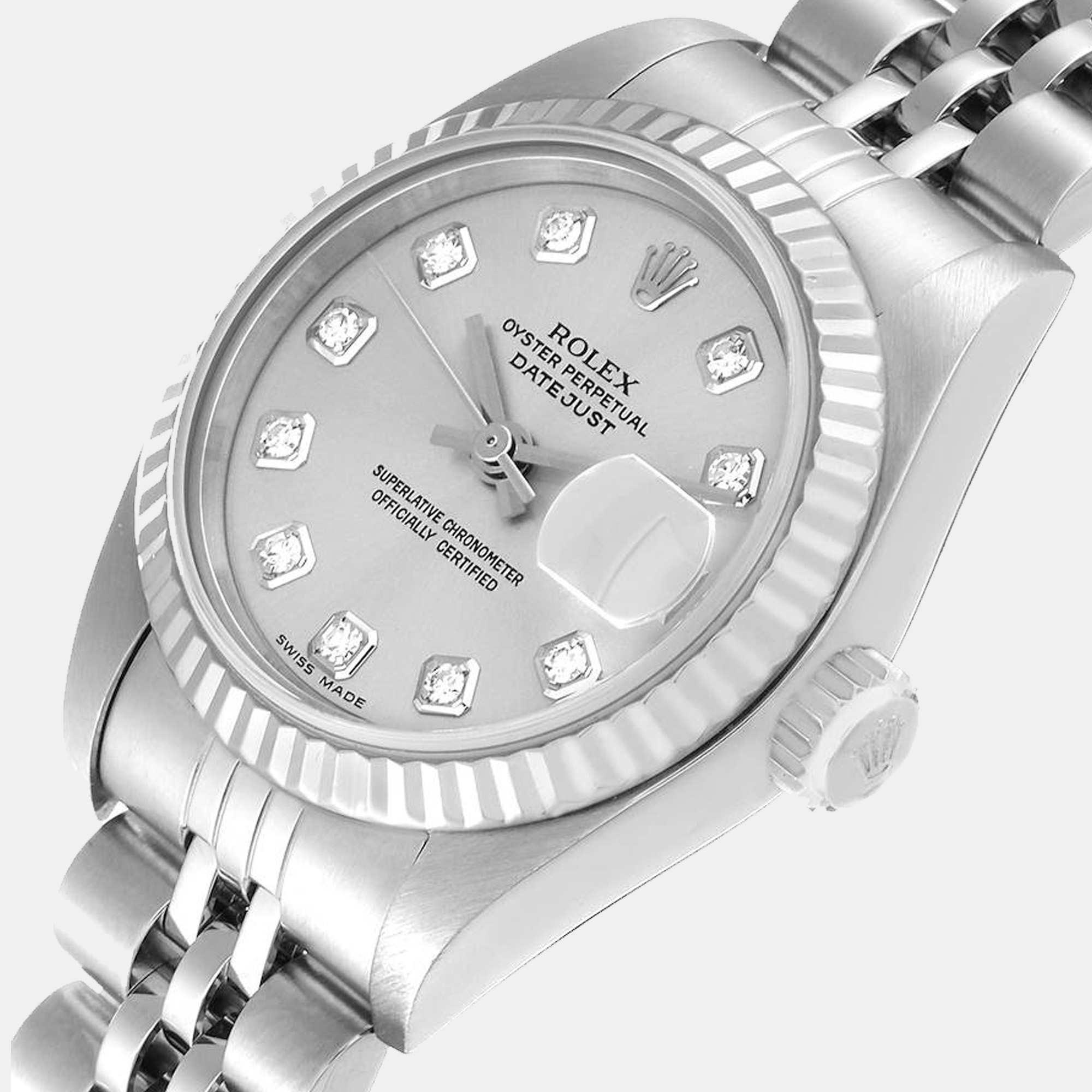 

Rolex Datejust Steel White Gold Diamond Dial Ladies Watch 79174 26 mm, Silver