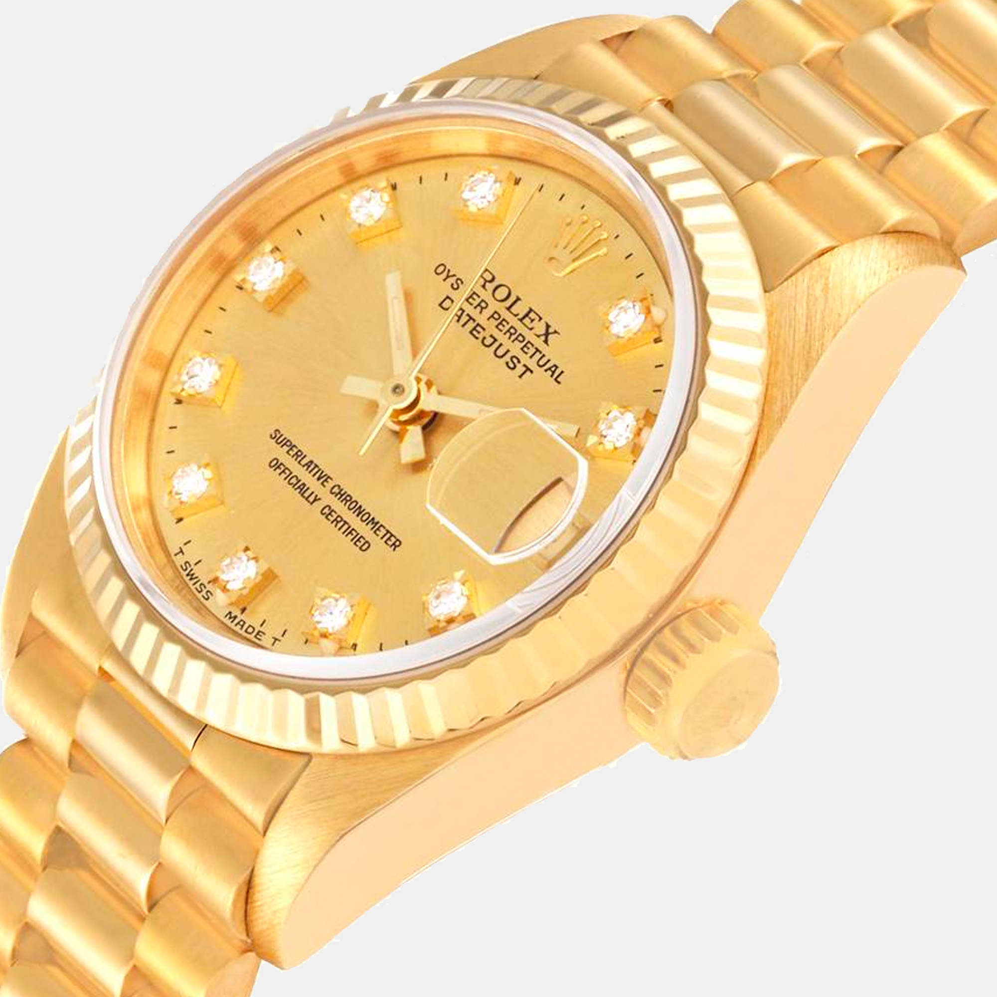 

Rolex Datejust President Yellow Gold Diamond Dial Ladies Watch 69178 26 mm