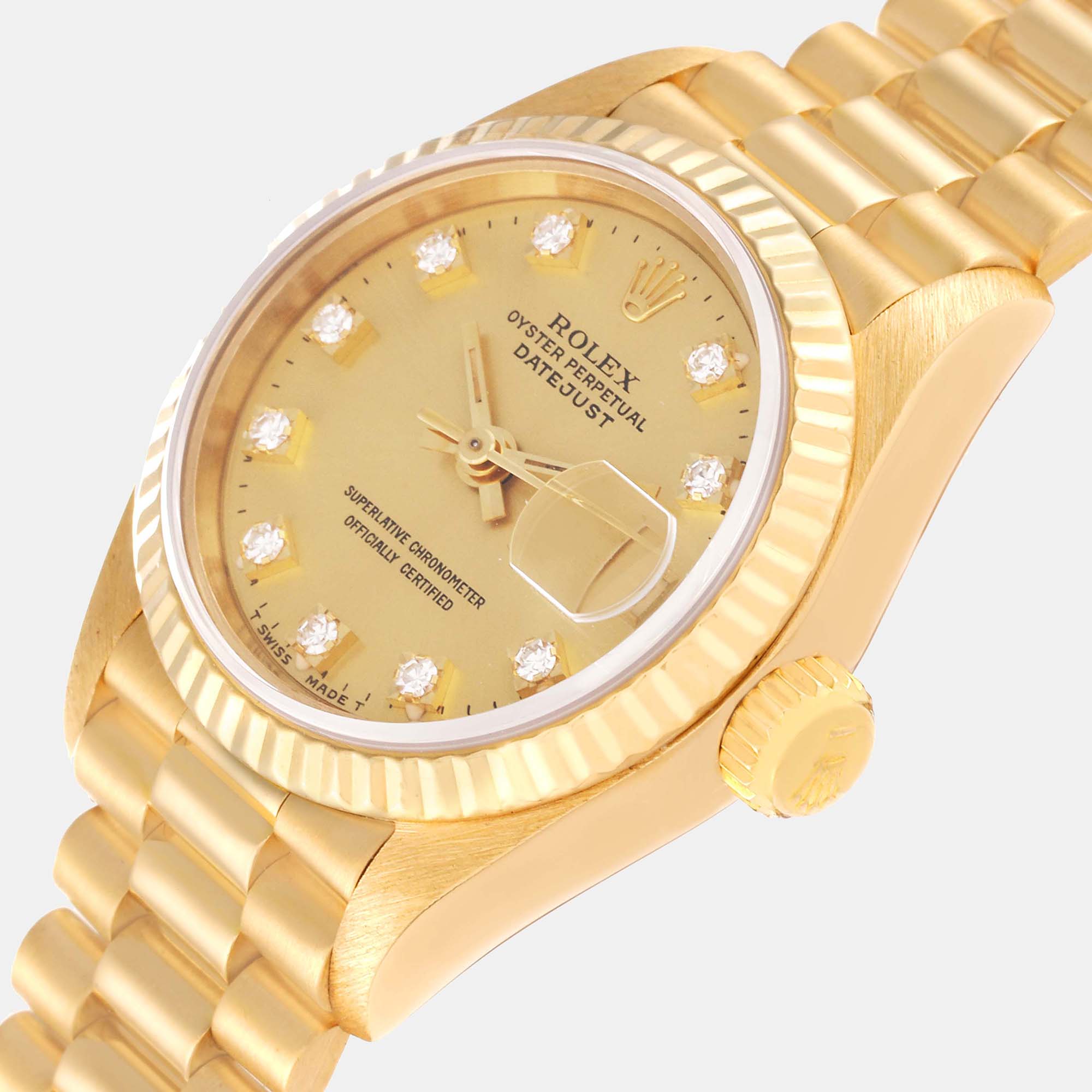 

Rolex Datejust President Yellow Gold Diamond Dial Ladies Watch 69178 26 mm