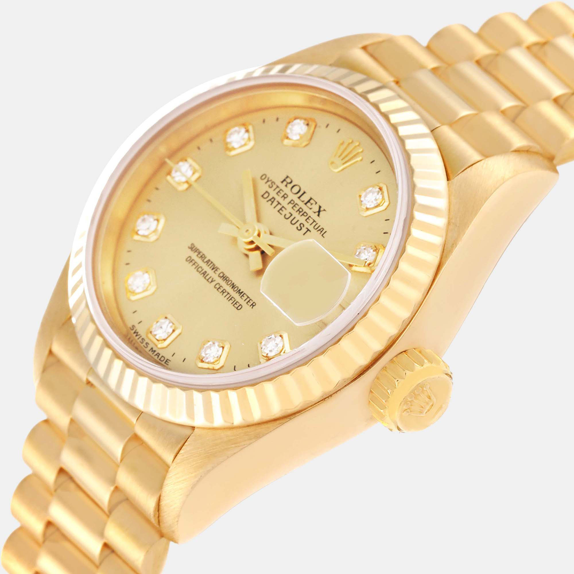 

Rolex Datejust President Yellow Gold Diamond Dial Ladies Watch 69178 26 mm