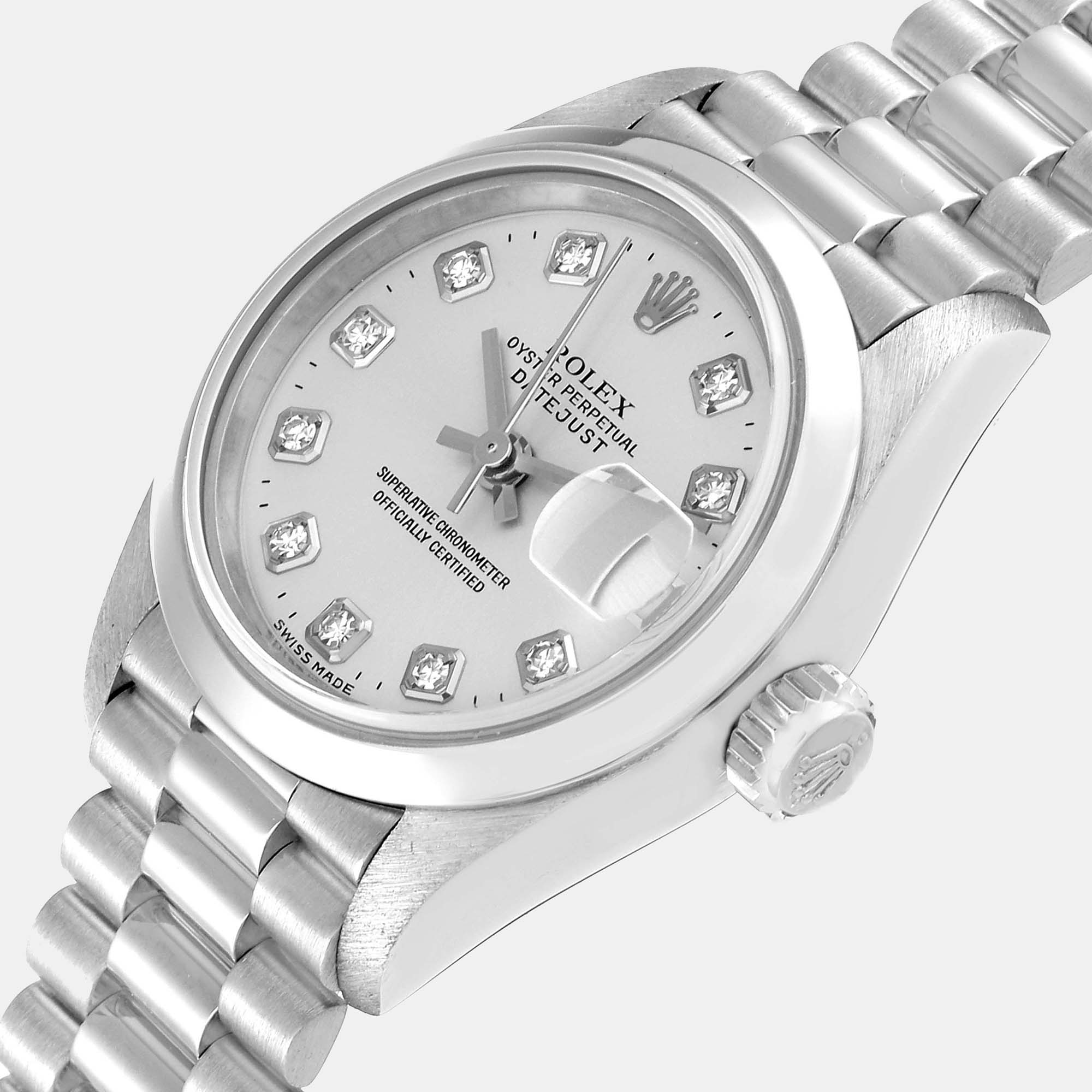 

Rolex President Ladies Platinum Silver Diamond Dial Ladies Watch 179166 26 mm