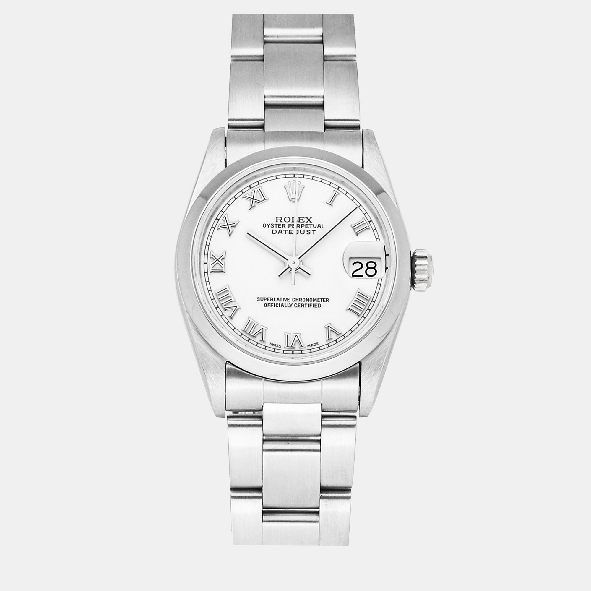 Pre-owned Rolex White Stainless Steel Datejust 68240 Women's Wristwatch 31 Mm