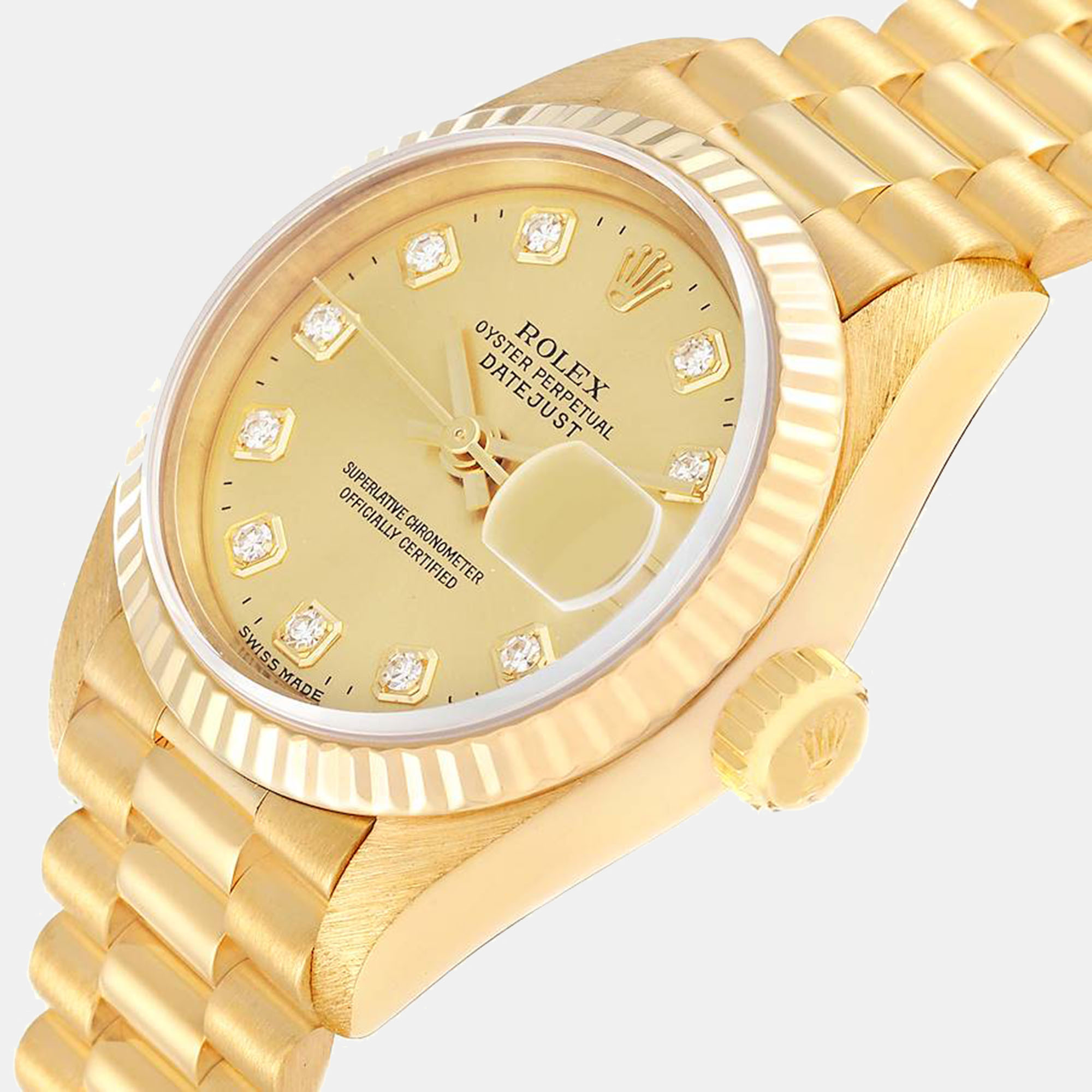 

Rolex Datejust President Yellow Gold Diamond Dial Ladies Watch 69178 26 mm